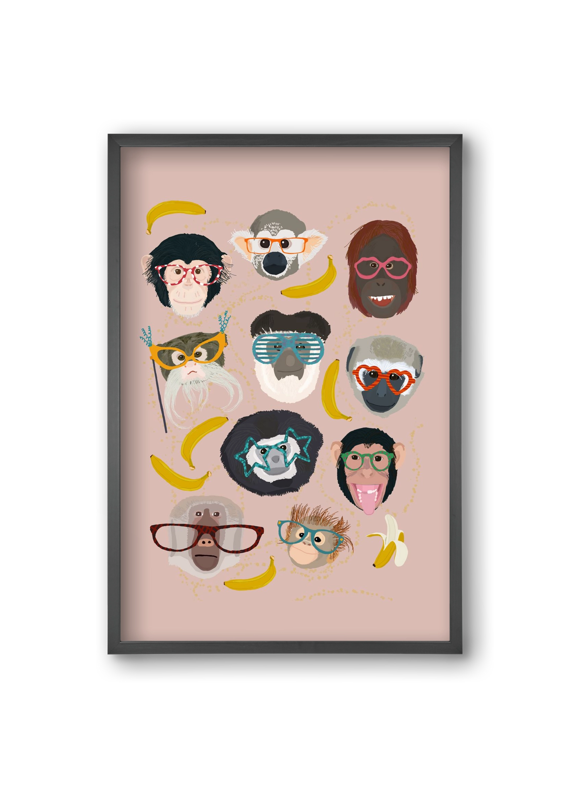 Monkeys in glasses, 20x30 cm (20x30 cm), Fekete keret
