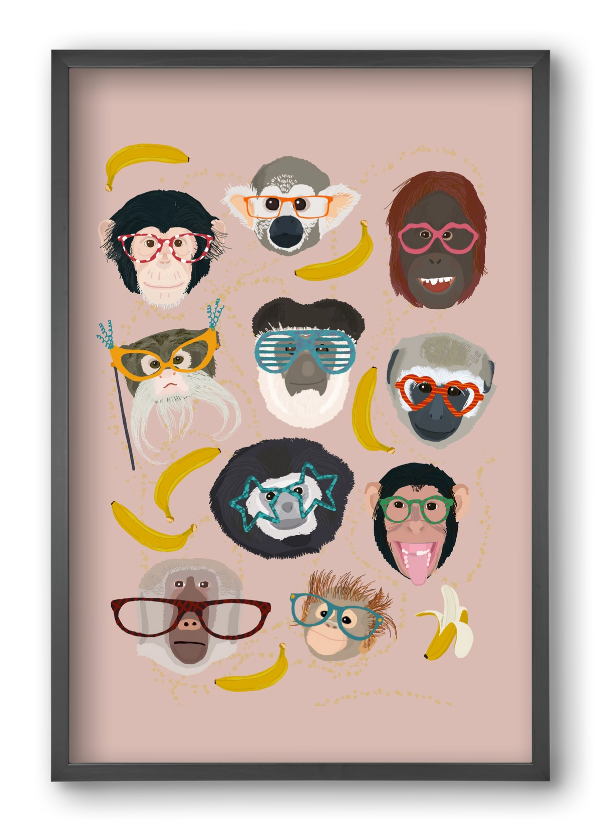 Monkeys in glasses, 40x60 cm (40x60 cm), Fekete keret