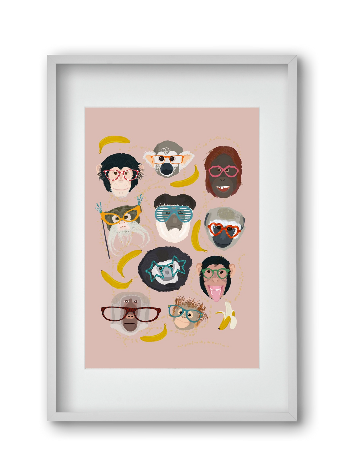 Monkeys in glasses, 30x45 cm (20x30 cm), Fehér keret, paszpartuval