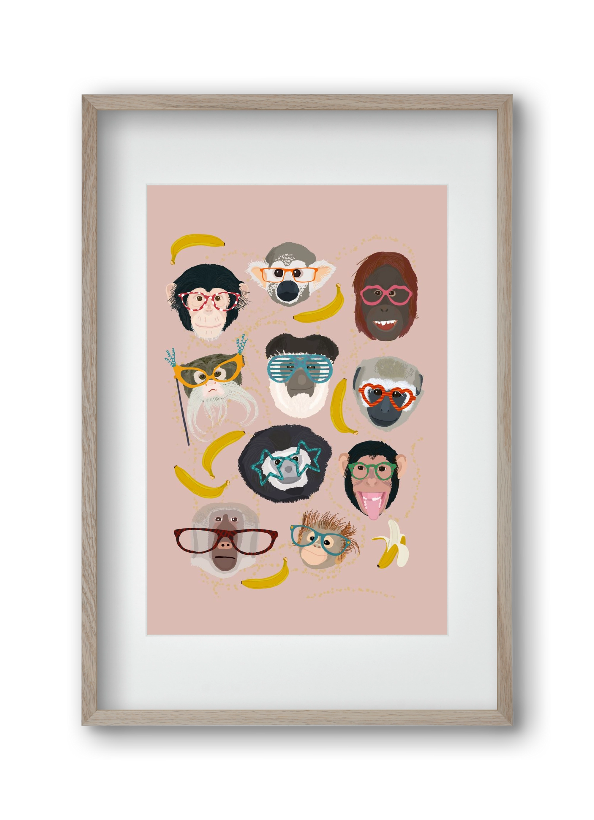 Monkeys in glasses, 30x45 cm (20x30 cm), Tölgy keret, paszpartuval