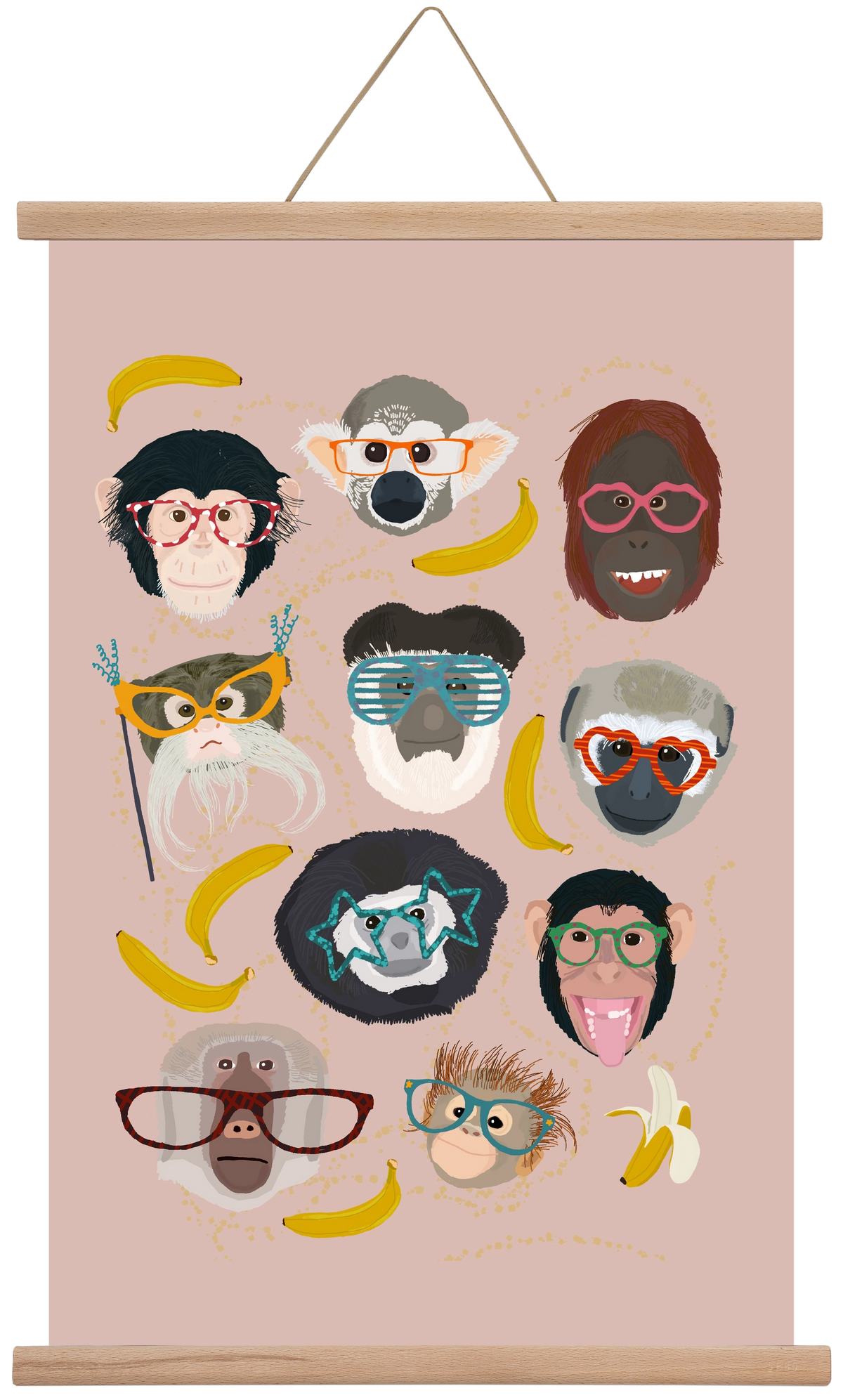 Monkeys in glasses, 40x60 cm (40x60 cm), Tölgy akasztó