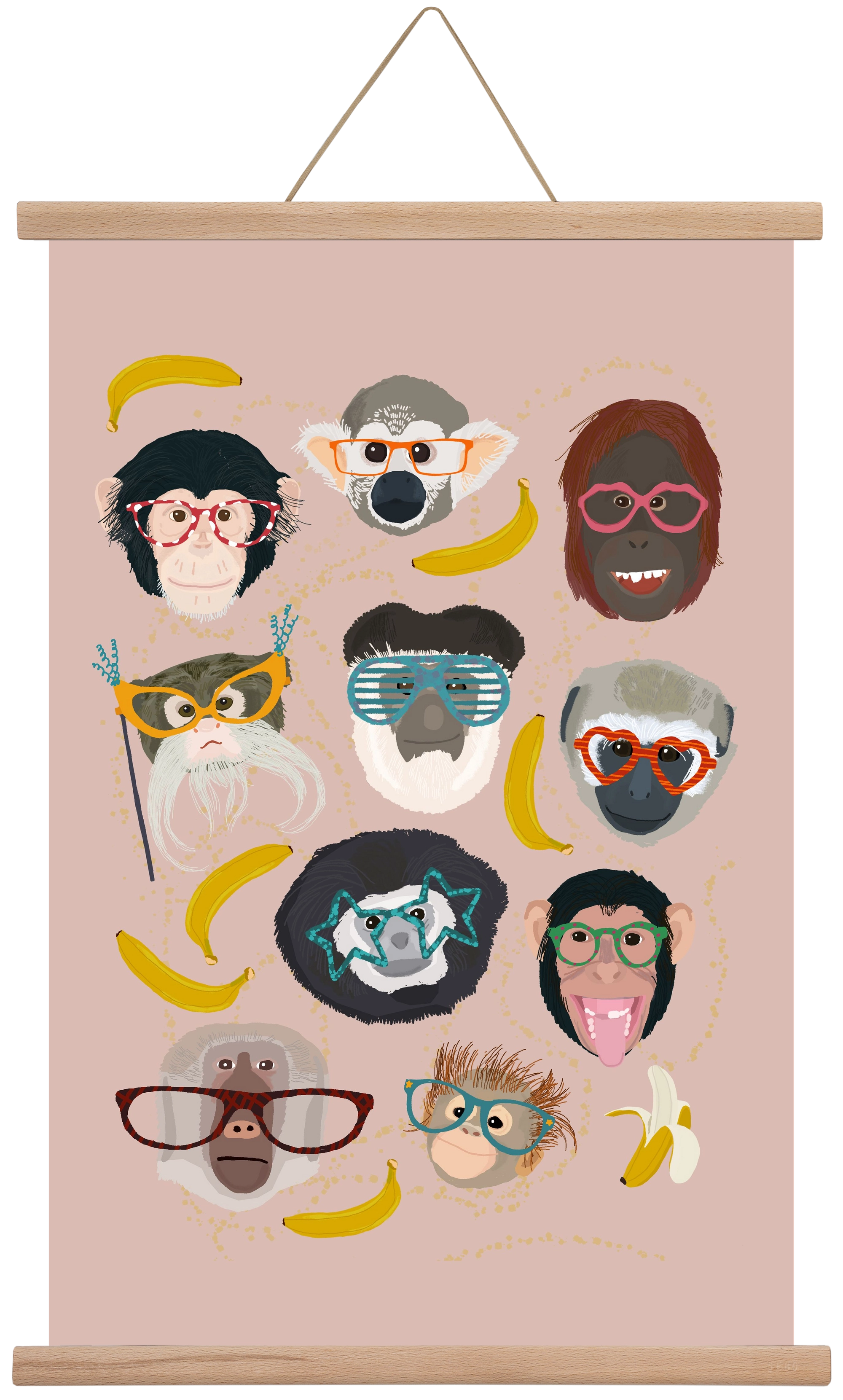 Monkeys in glasses, 40x60 cm (40x60 cm), Tölgy akasztó