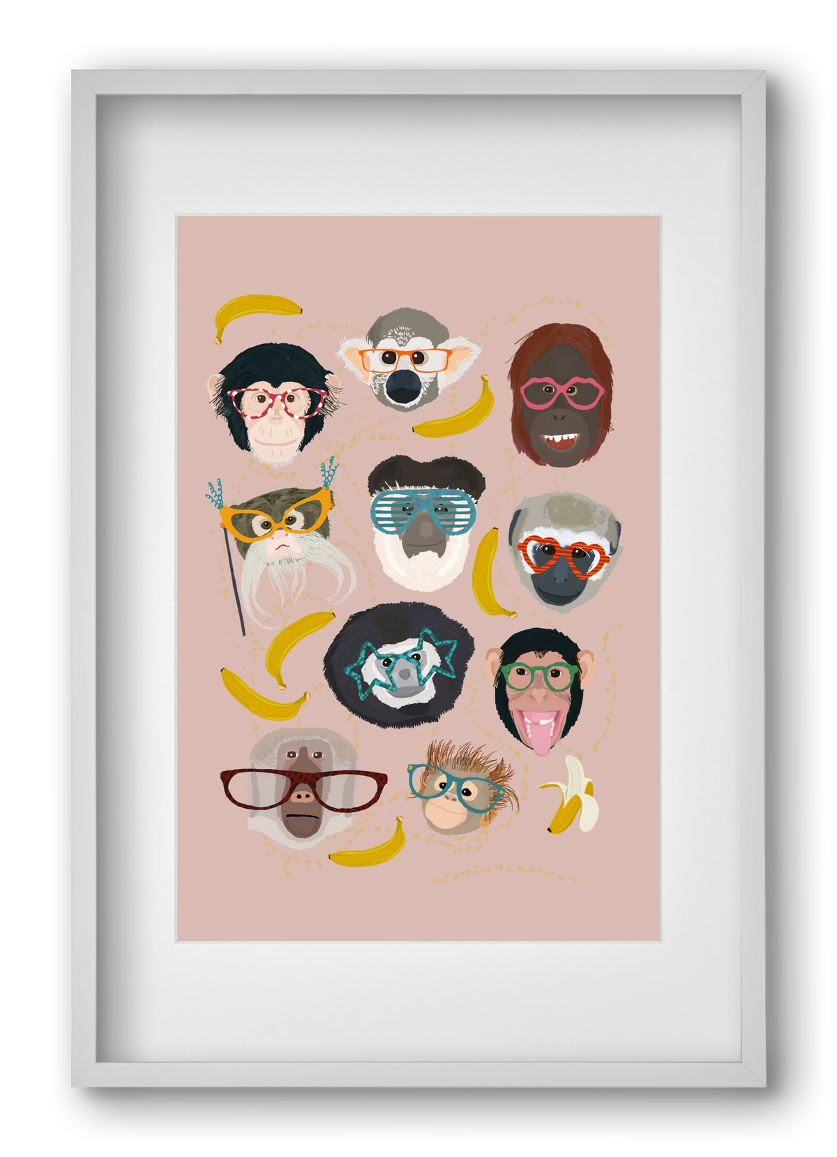 Monkeys in glasses, 40x60 cm (30x45 cm), Fehér keret, paszpartuval