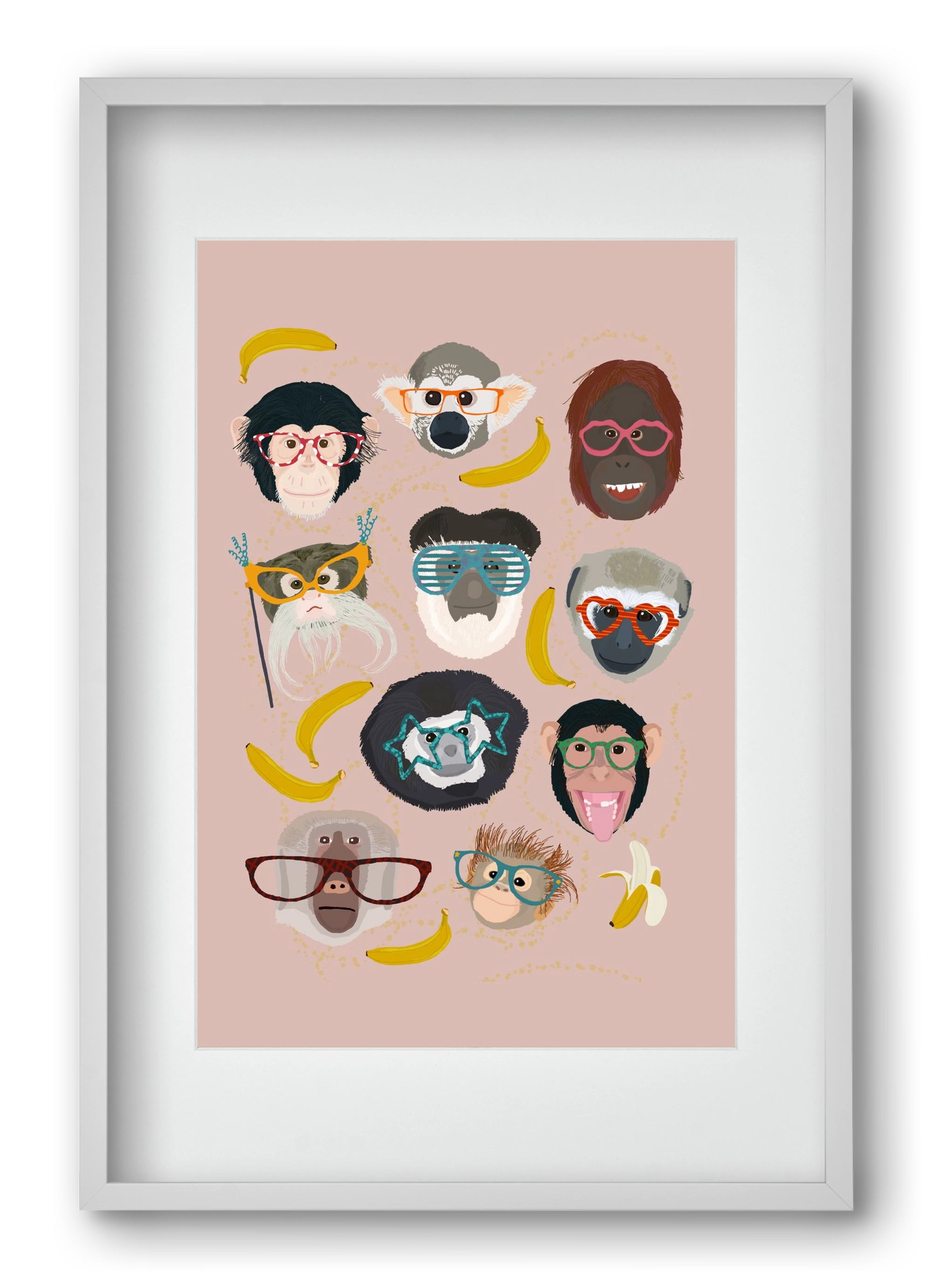 Monkeys in glasses, 40x60 cm (30x45 cm), Fehér keret, paszpartuval