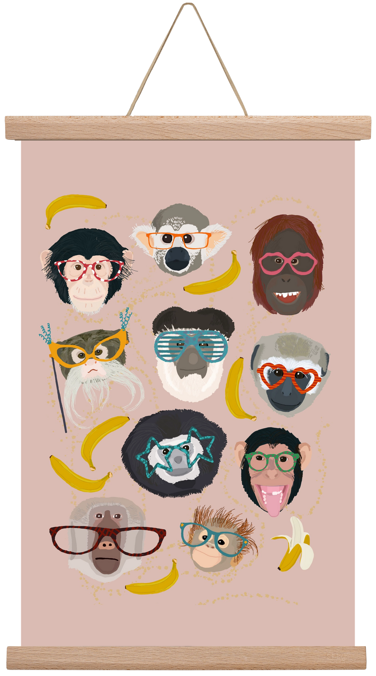 Monkeys in glasses, 30x45 cm (30x45 cm), Tölgy akasztó