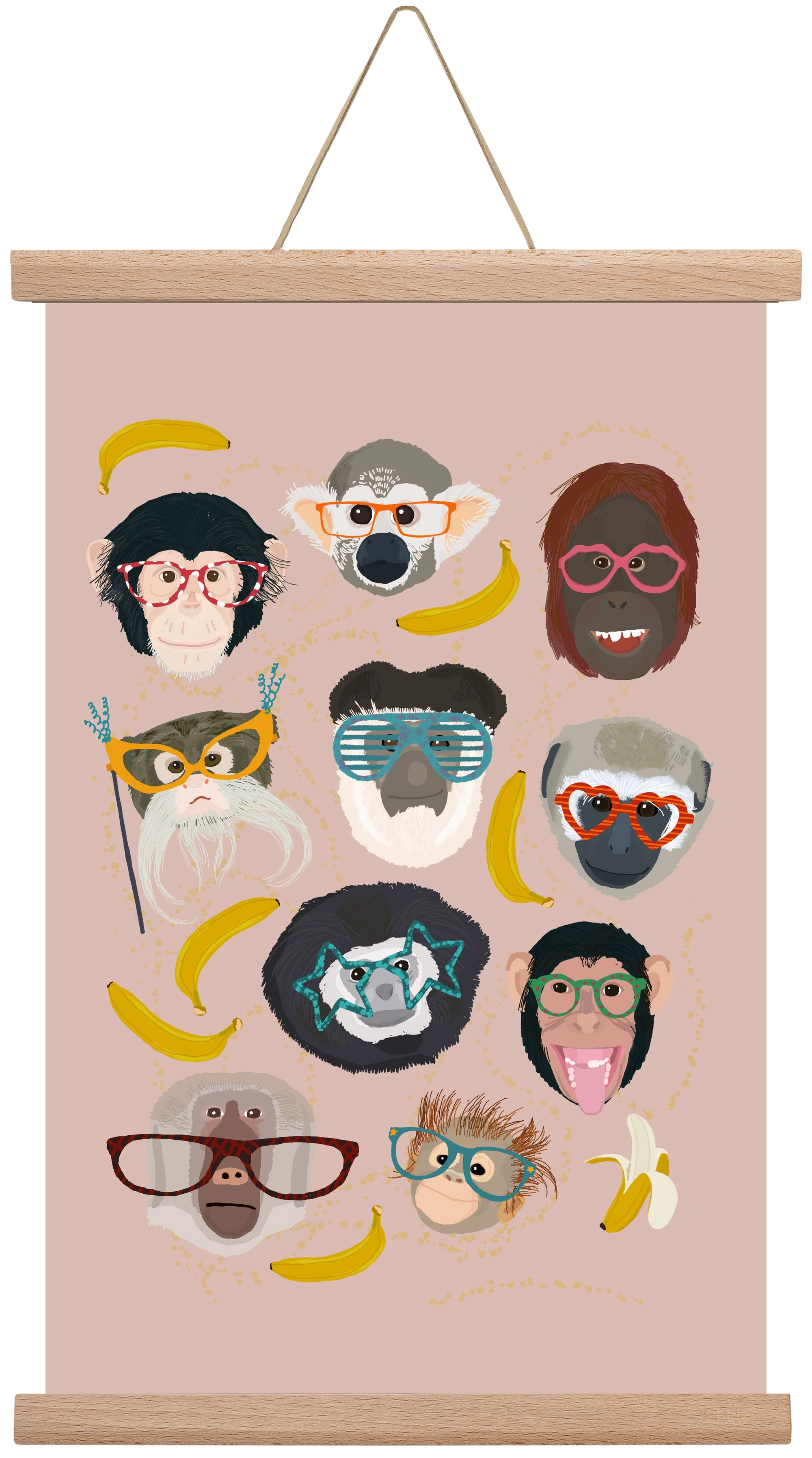 Monkeys in glasses, 30x45 cm (30x45 cm), Tölgy akasztó