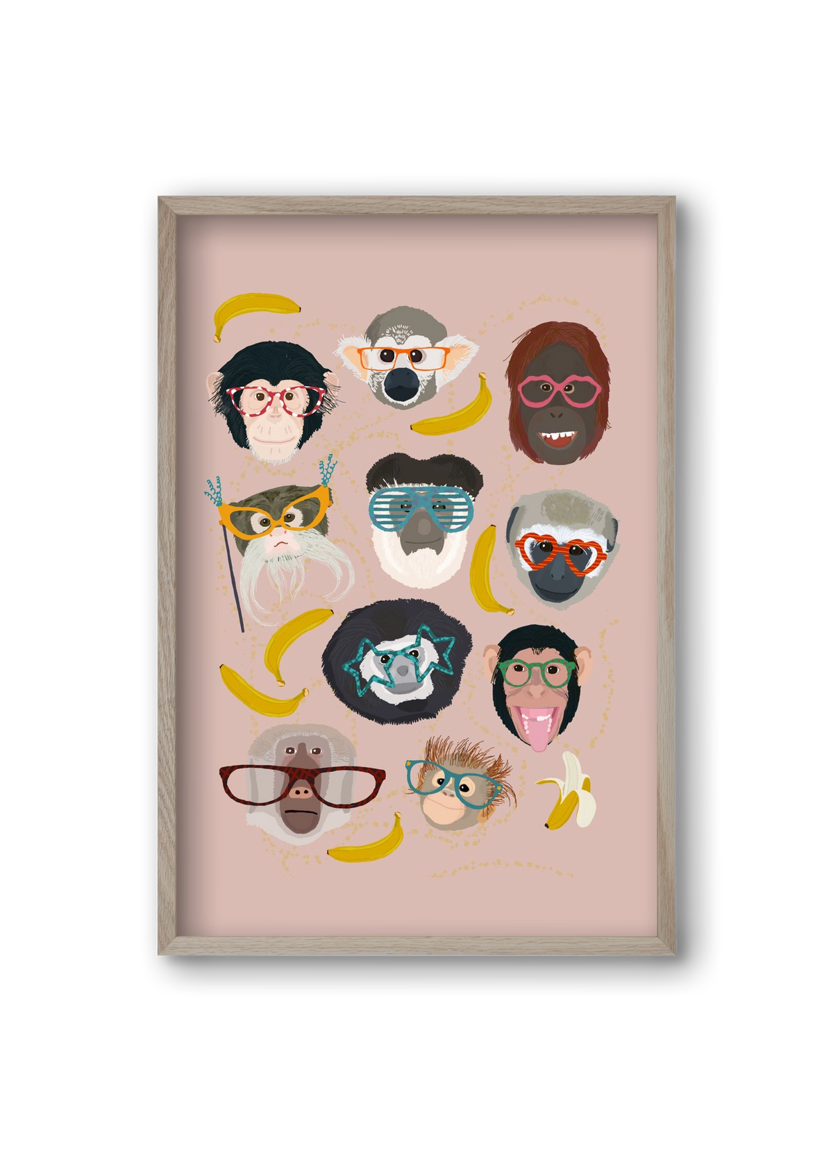 Monkeys in glasses, 20x30 cm (20x30 cm), Tölgy keret