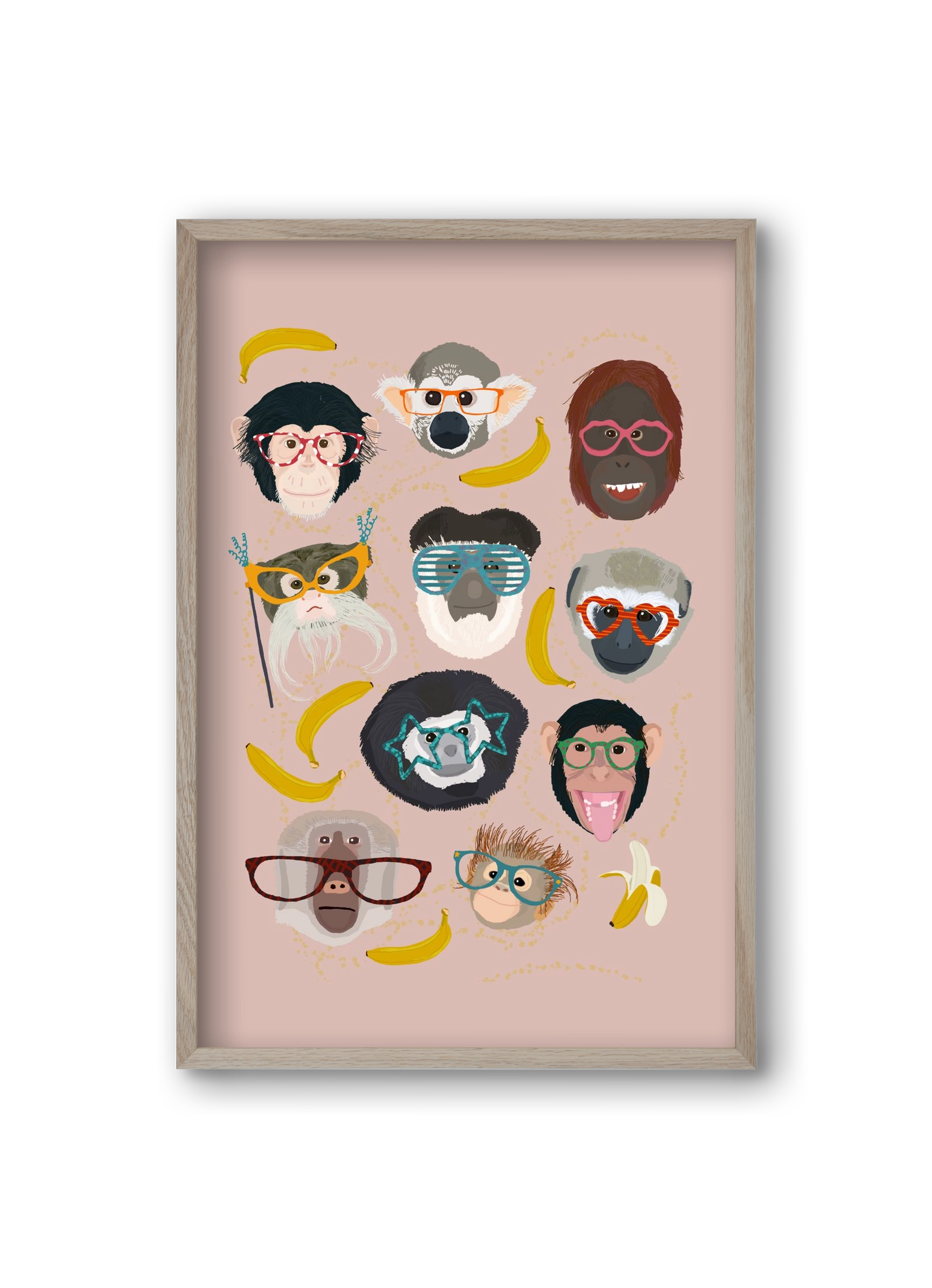 Monkeys in glasses, 20x30 cm (20x30 cm), Tölgy keret
