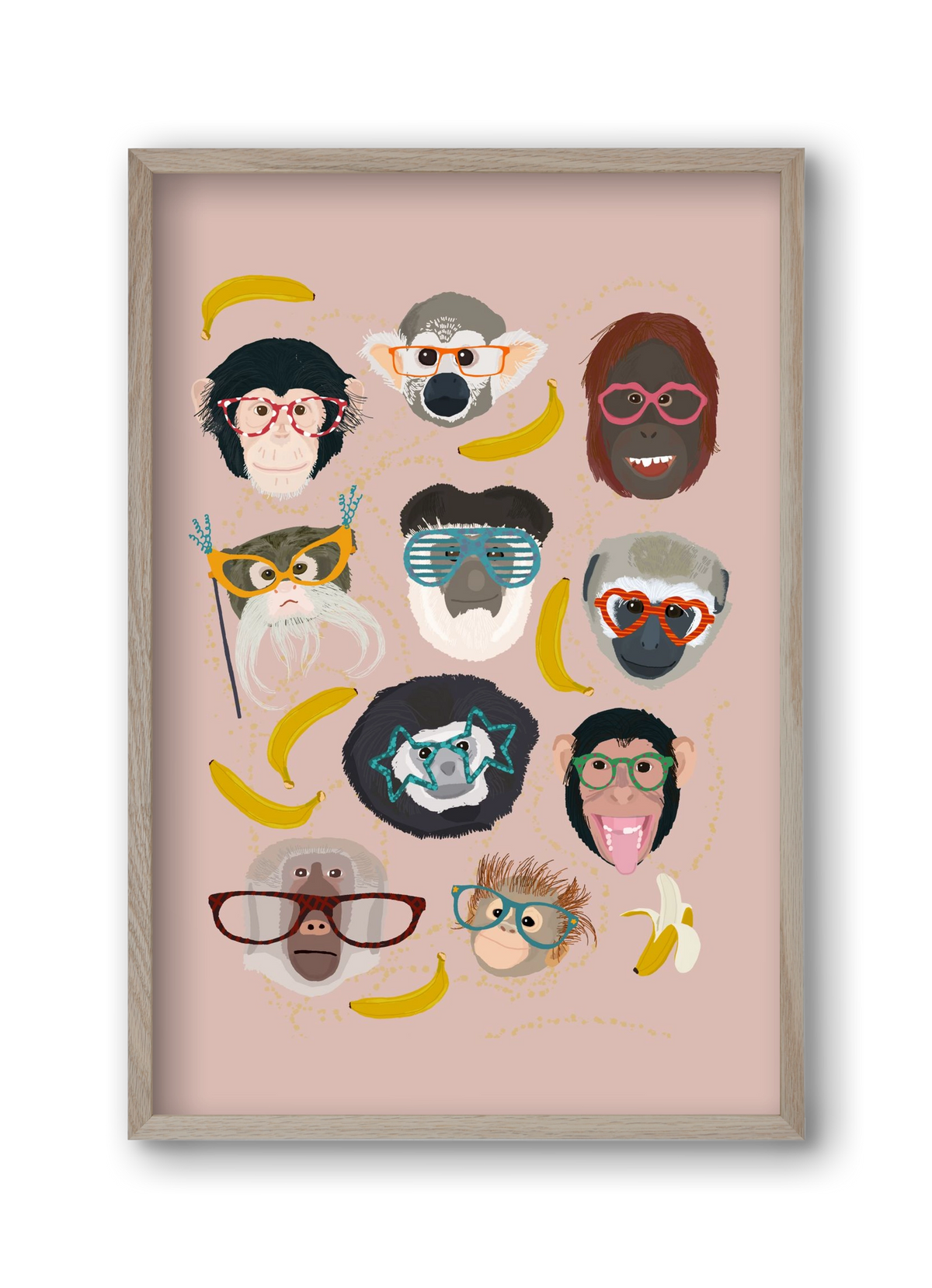 Monkeys in glasses, 30x45 cm (30x45 cm), Tölgy keret