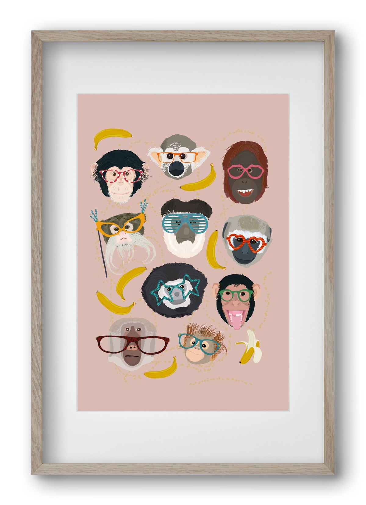 Monkeys in glasses, 40x60 cm (30x45 cm), Tölgy keret, paszpartuval