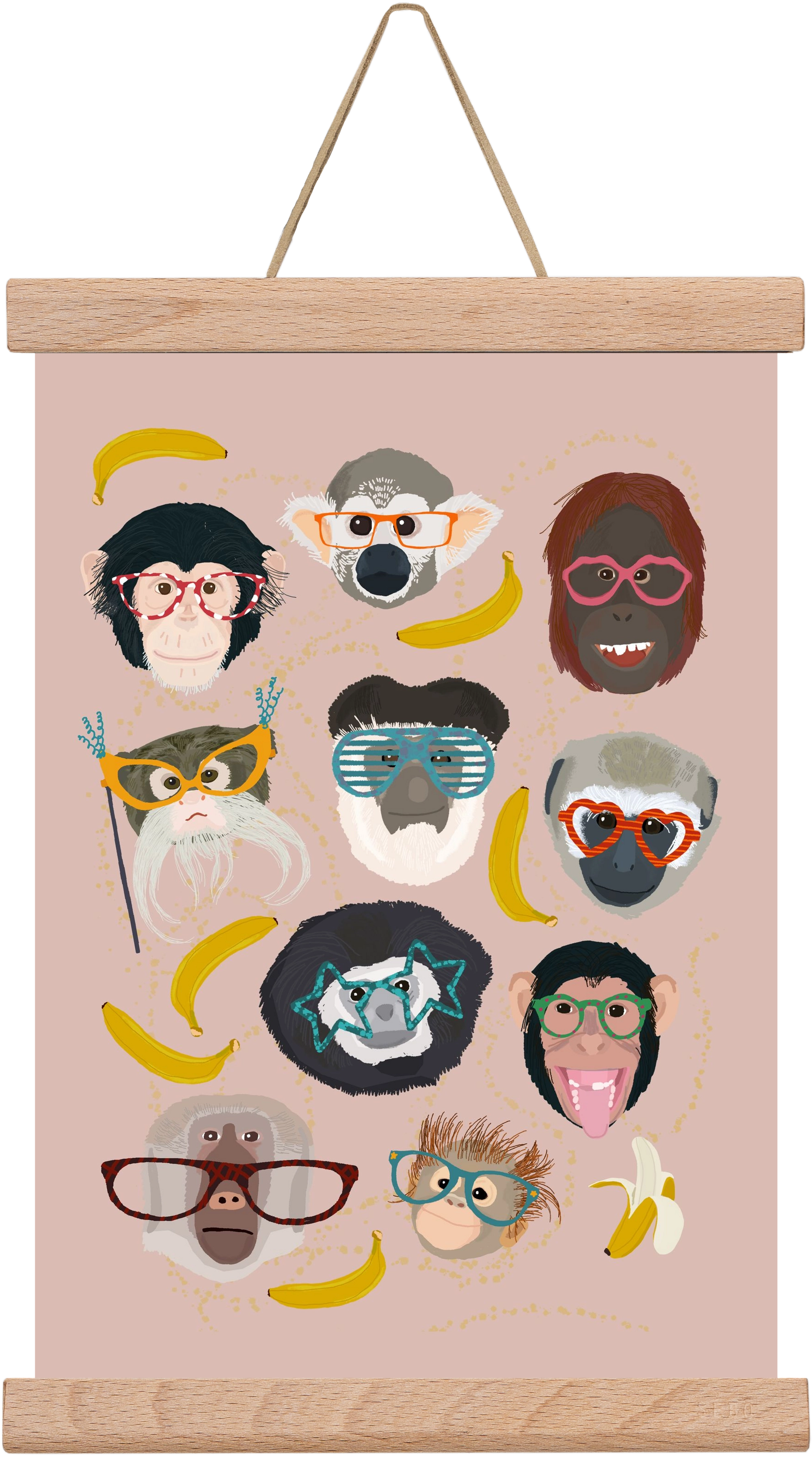 Monkeys in glasses, 20x30 cm (20x30 cm), Tölgy akasztó