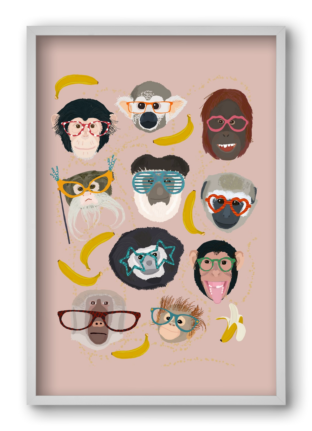 Monkeys in glasses, 40x60 cm (40x60 cm), Fehér keret