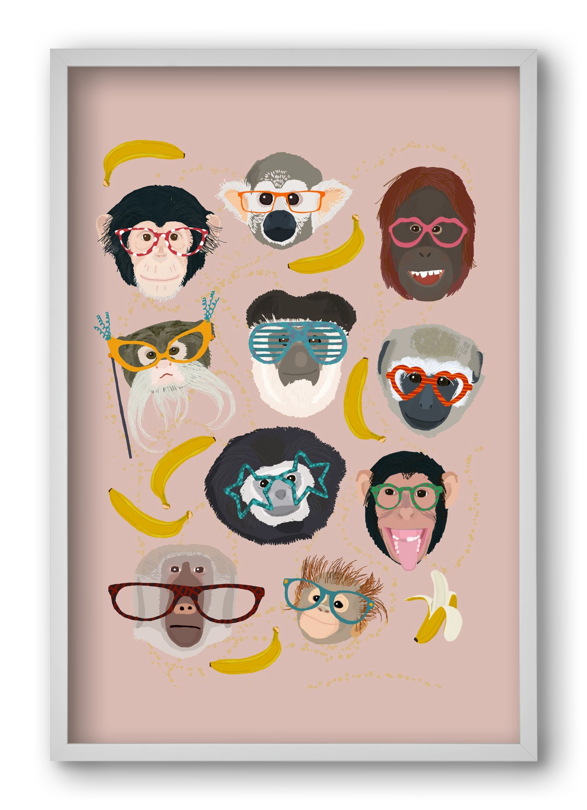 Monkeys in glasses, 40x60 cm (40x60 cm), Fehér keret
