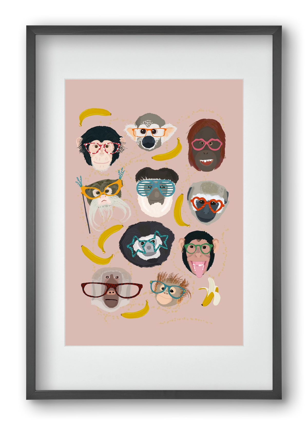 Monkeys in glasses, 40x60 cm (30x45 cm), Fekete keret, paszpartuval