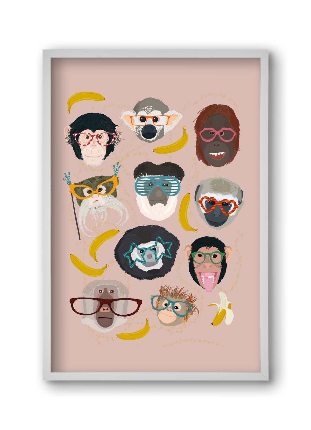 Monkeys in glasses, 30x45 cm (30x45 cm), Fehér keret