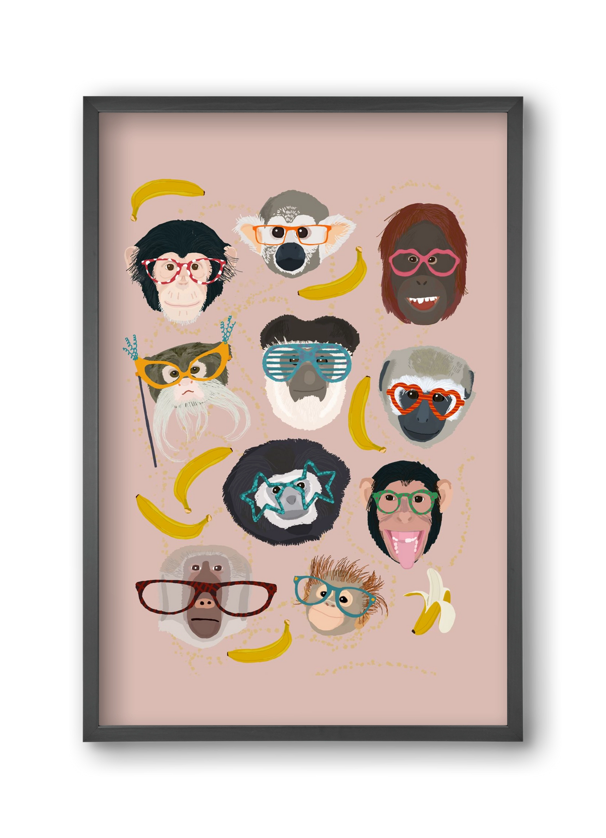 Monkeys in glasses, 30x45 cm (30x45 cm), Fekete keret