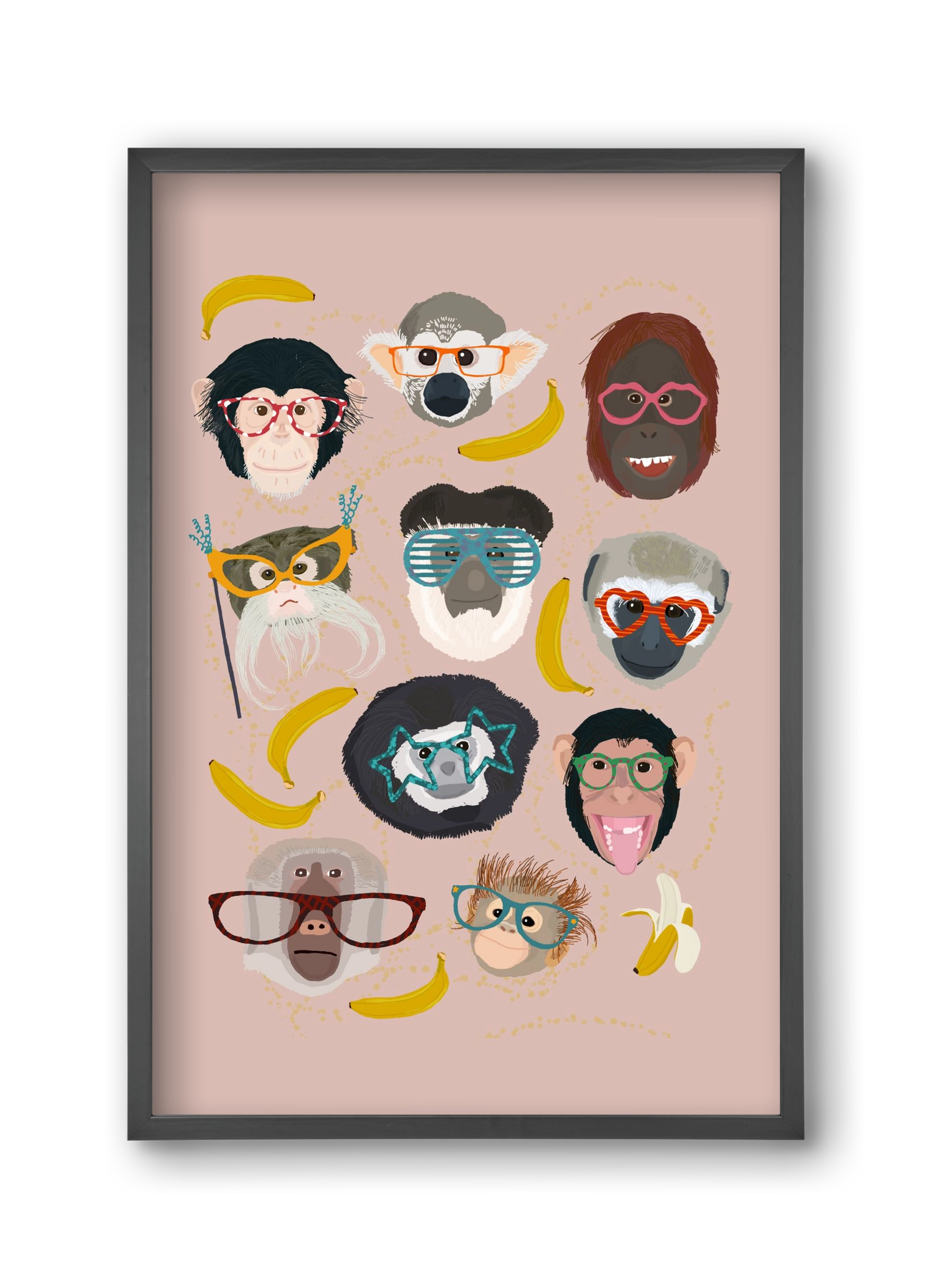 Monkeys in glasses, 30x45 cm (30x45 cm), Fekete keret