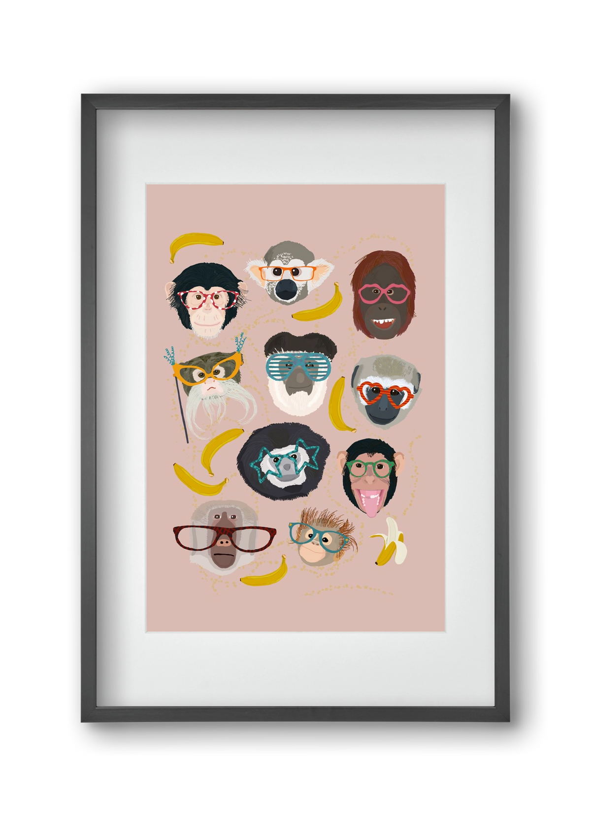Monkeys in glasses, 30x45 cm (20x30 cm), Fekete keret, paszpartuval