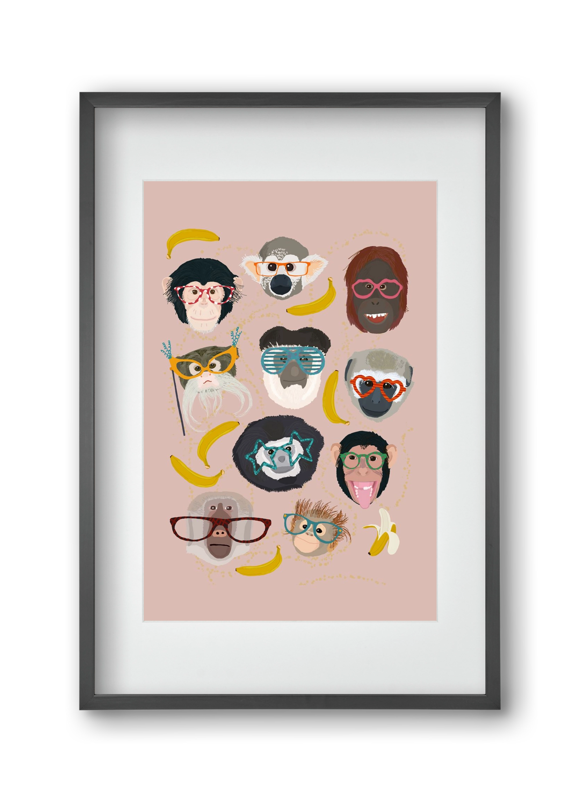 Monkeys in glasses, 30x45 cm (20x30 cm), Fekete keret, paszpartuval