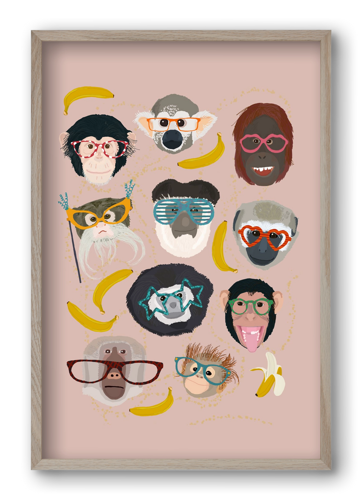 Monkeys in glasses, 40x60 cm (40x60 cm), Tölgy keret