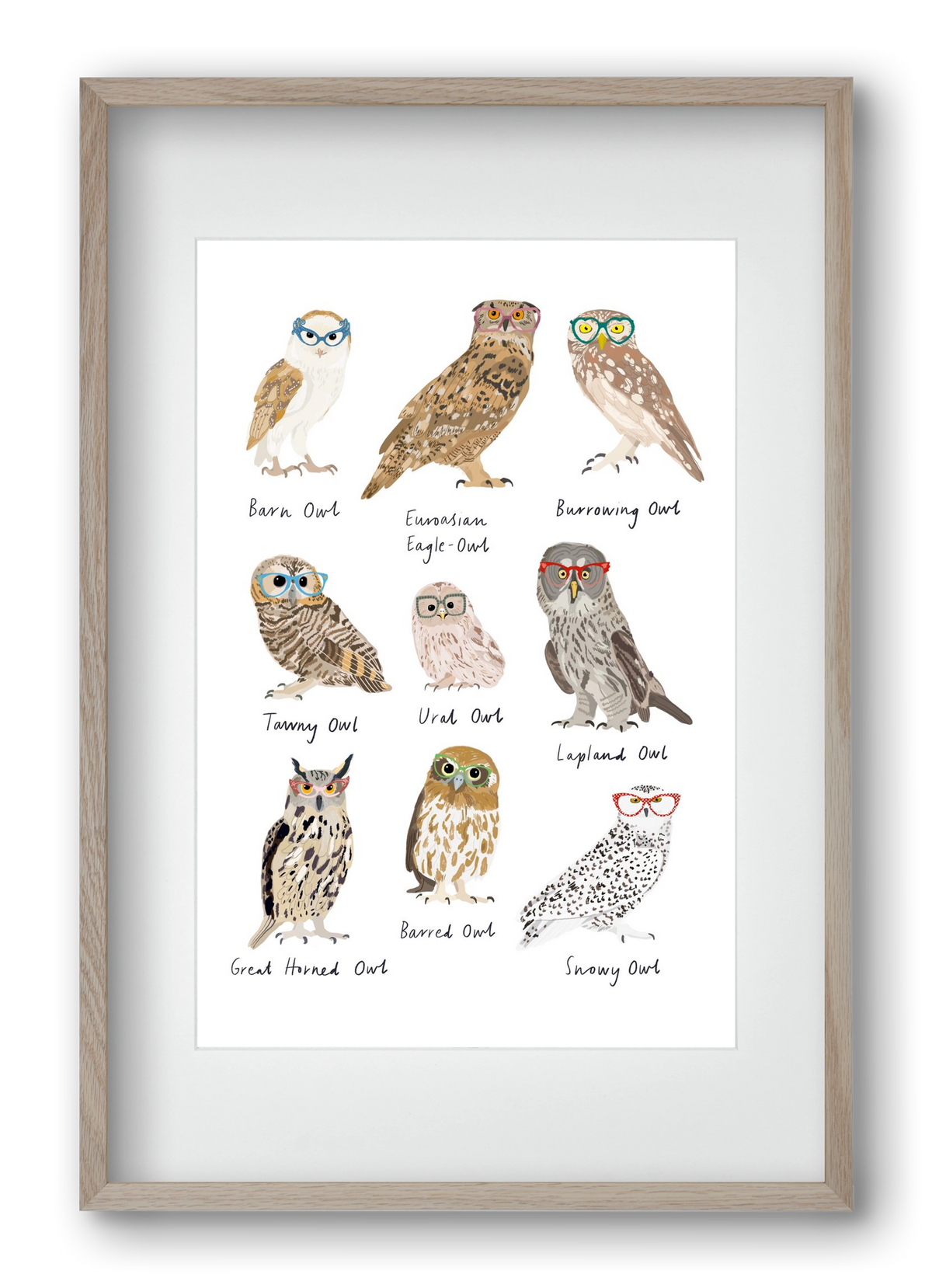 Owls in Glasses, 40x60 cm (30x45 cm), Tölgy keret, paszpartuval
