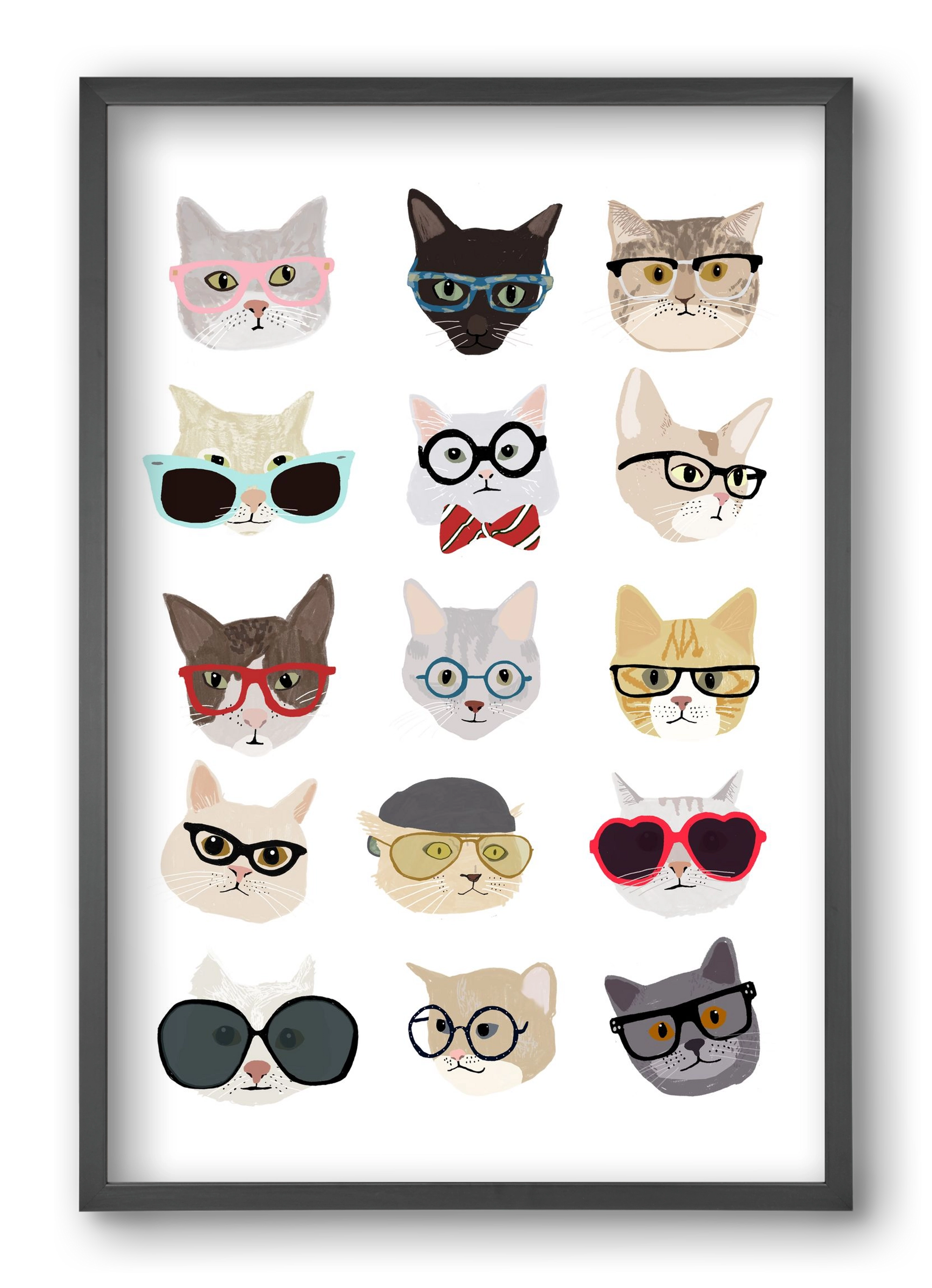 Cats in Glasses, 40x60 cm (40x60 cm), Fekete keret
