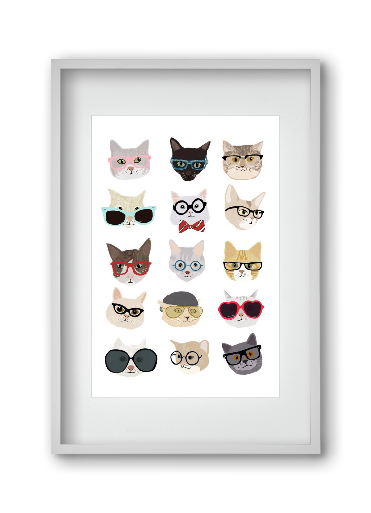 Cats in Glasses, 30x45 cm (20x30 cm), Fehér keret, paszpartuval