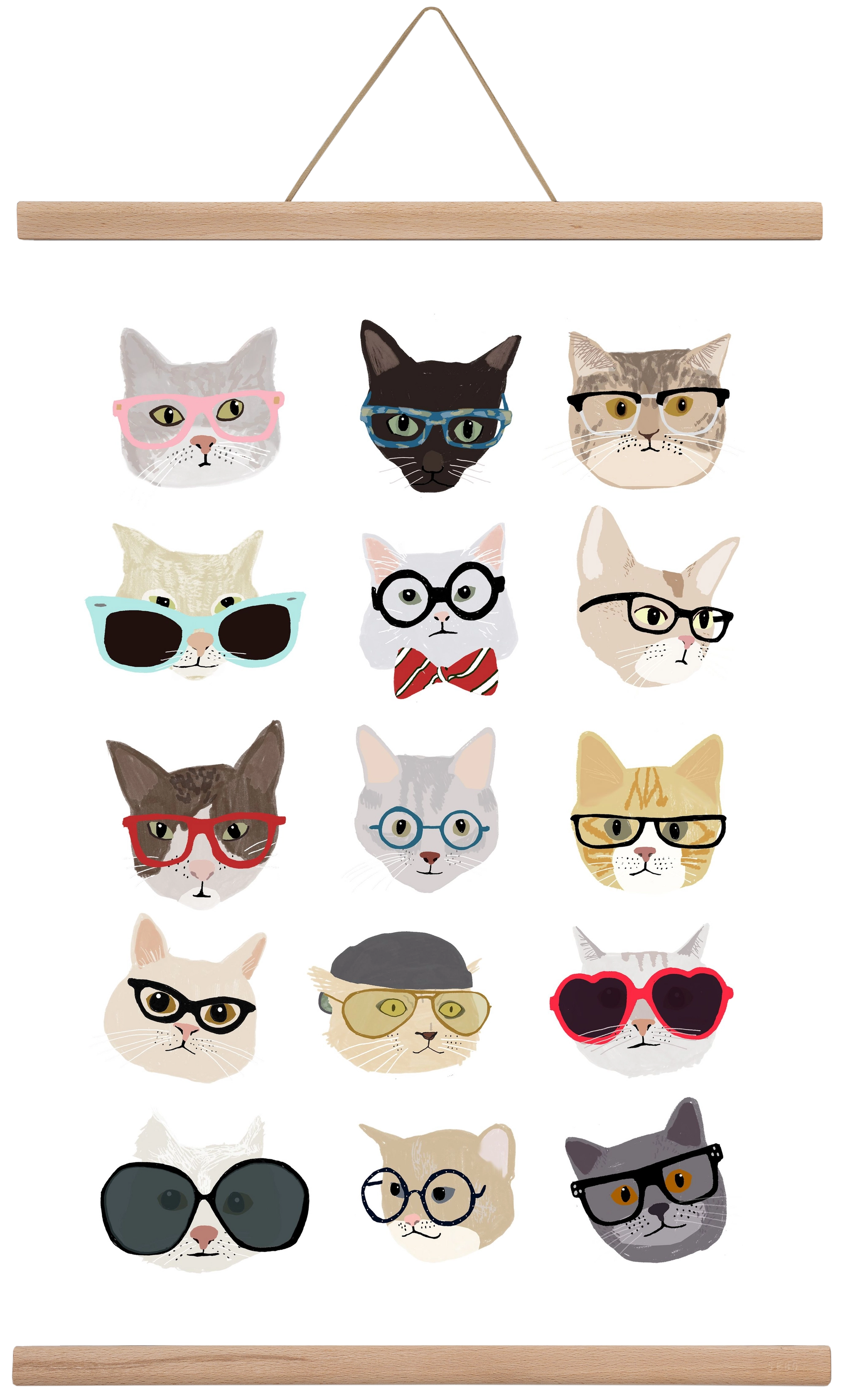 Cats in Glasses, 40x60 cm (40x60 cm), Tölgy akasztó