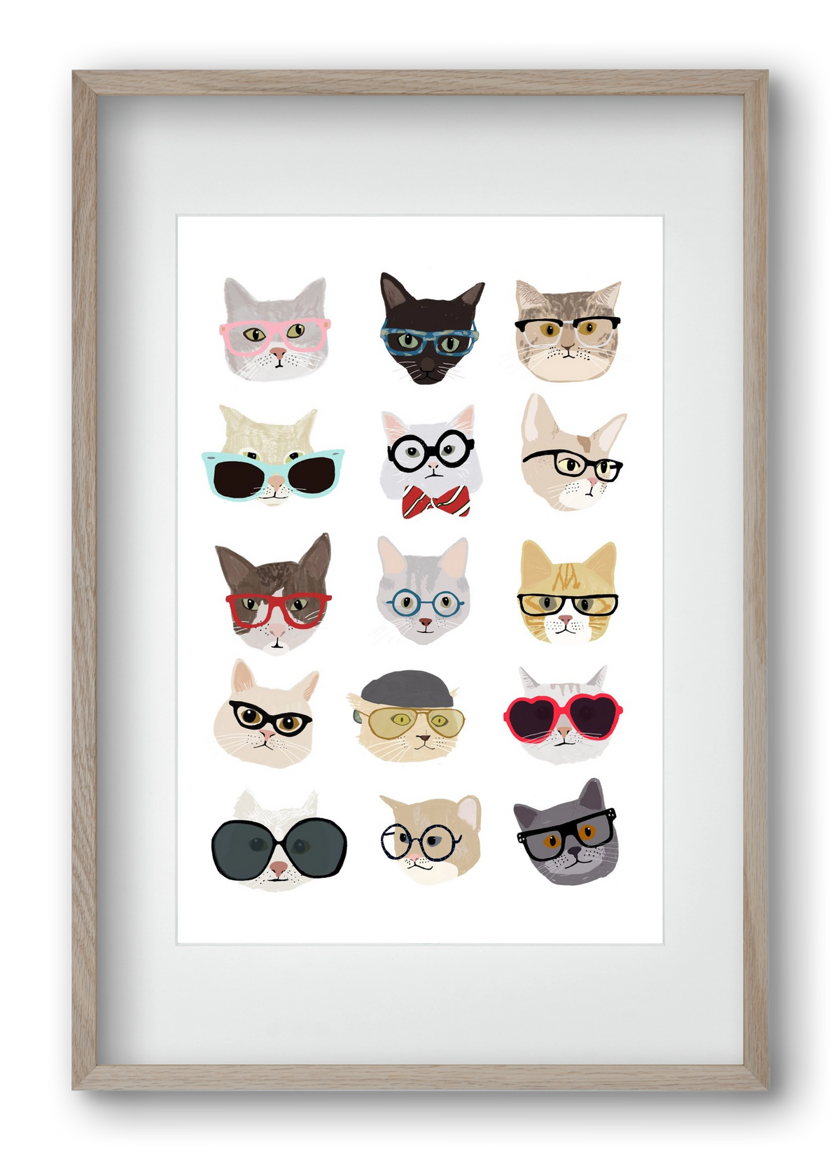 Cats in Glasses, 40x60 cm (30x45 cm), Tölgy keret, paszpartuval