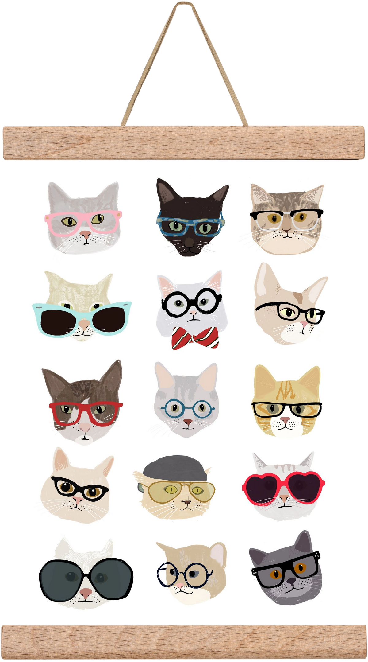 Cats in Glasses, 20x30 cm (20x30 cm), Tölgy akasztó