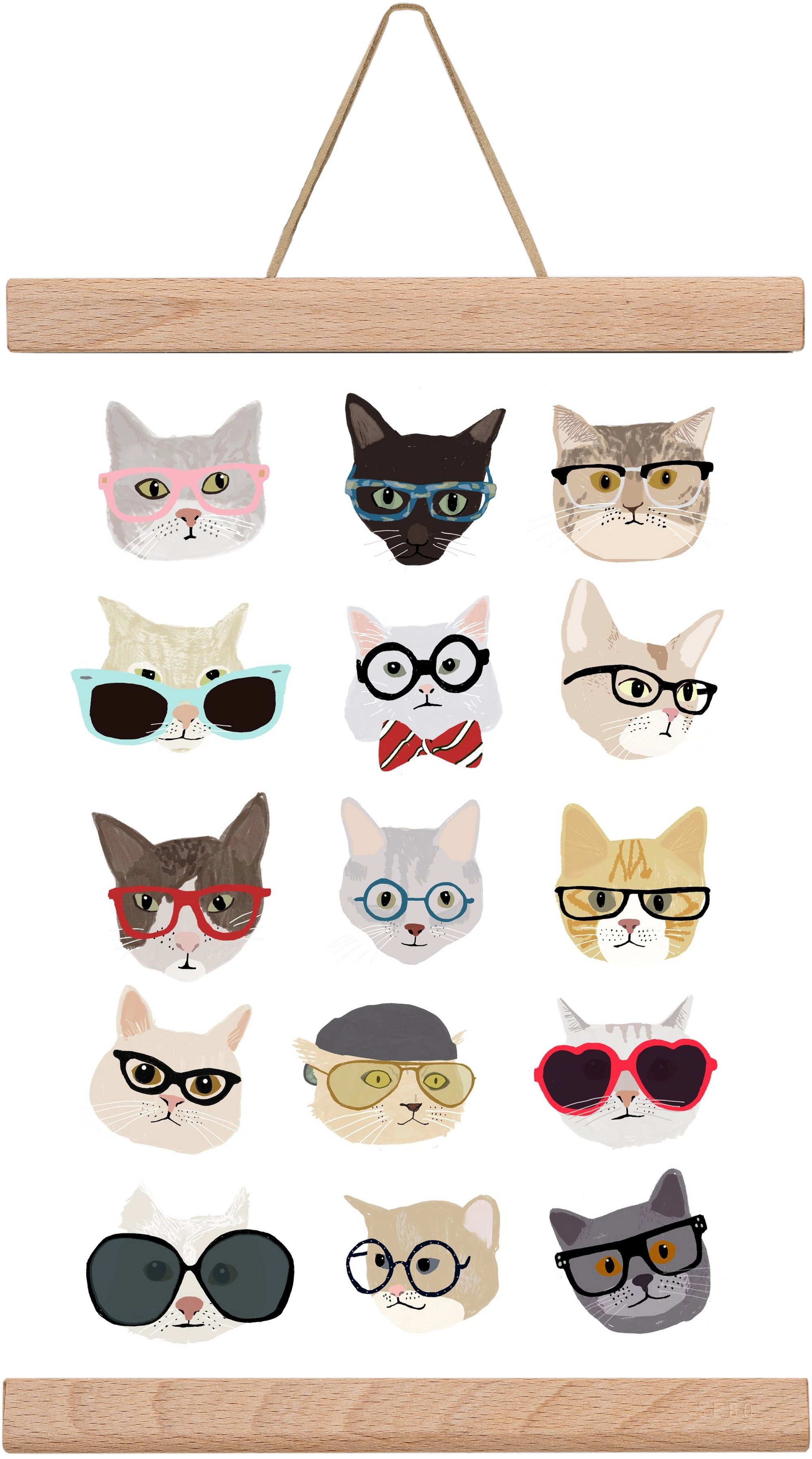 Cats in Glasses, 20x30 cm (20x30 cm), Tölgy akasztó