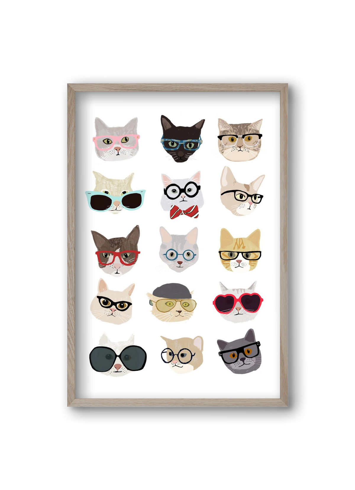 Cats in Glasses, 20x30 cm (20x30 cm), Tölgy keret