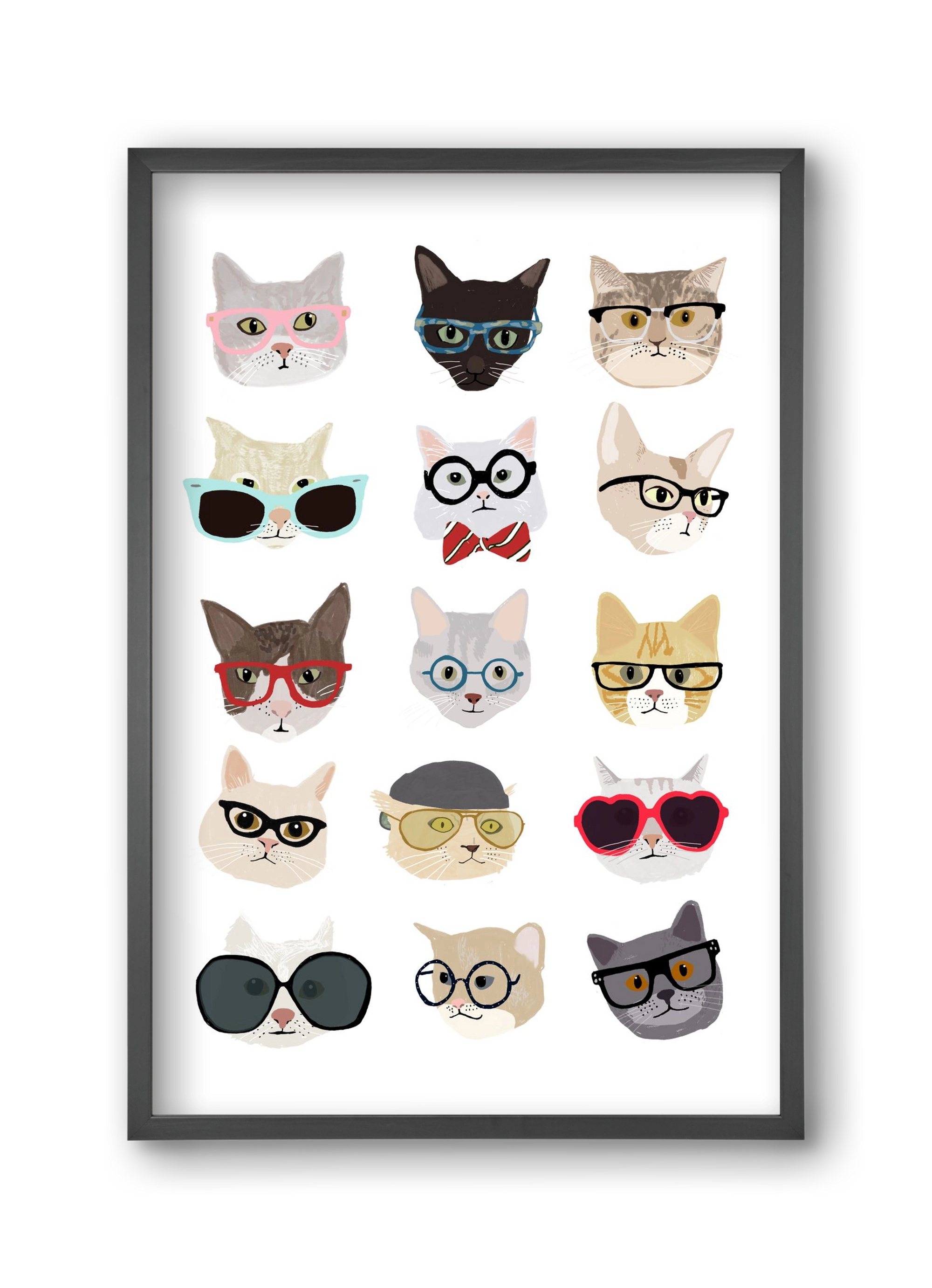 Cats in Glasses, 30x45 cm (30x45 cm), Fekete keret