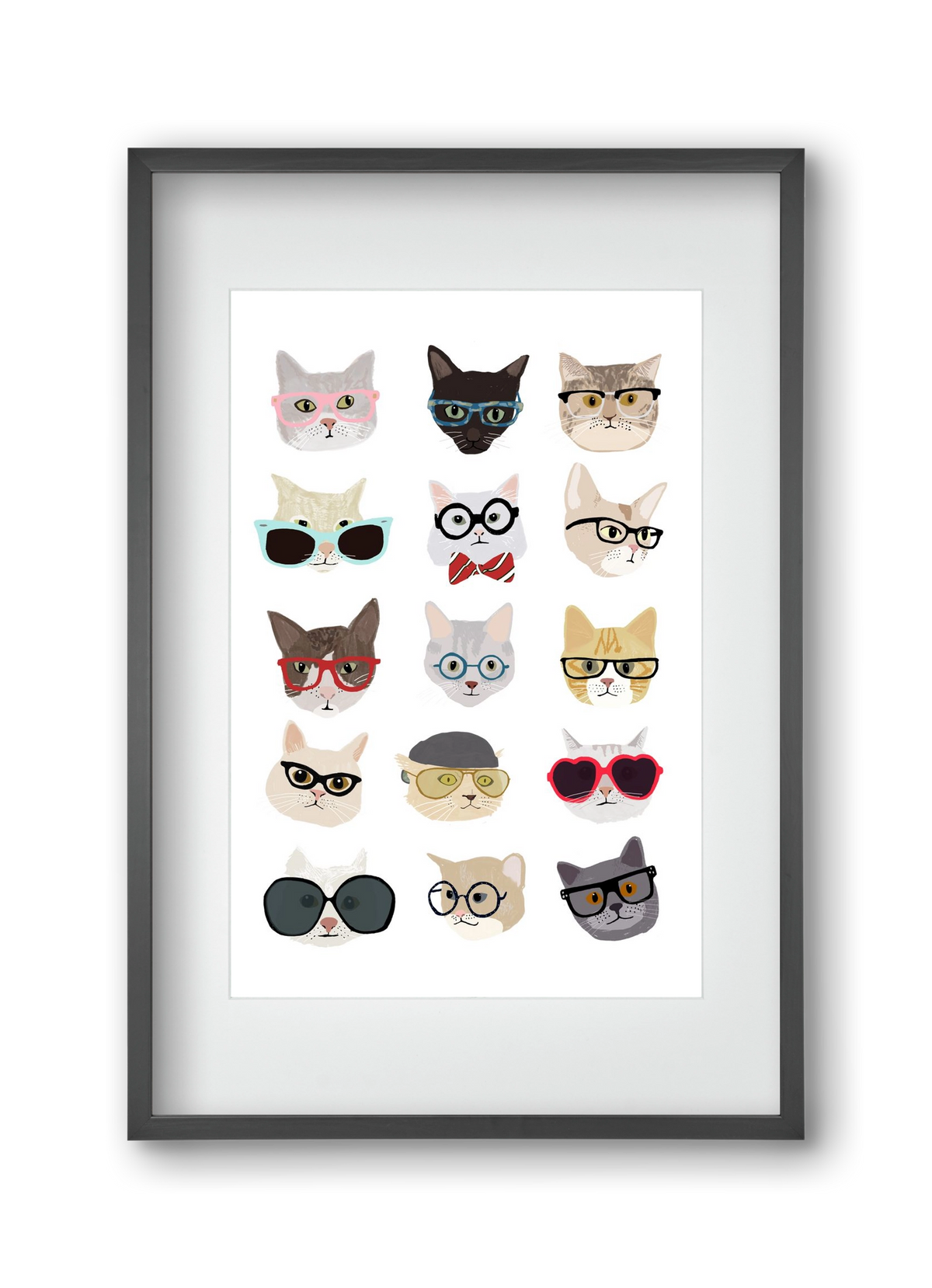 Cats in Glasses, 30x45 cm (20x30 cm), Fekete keret, paszpartuval