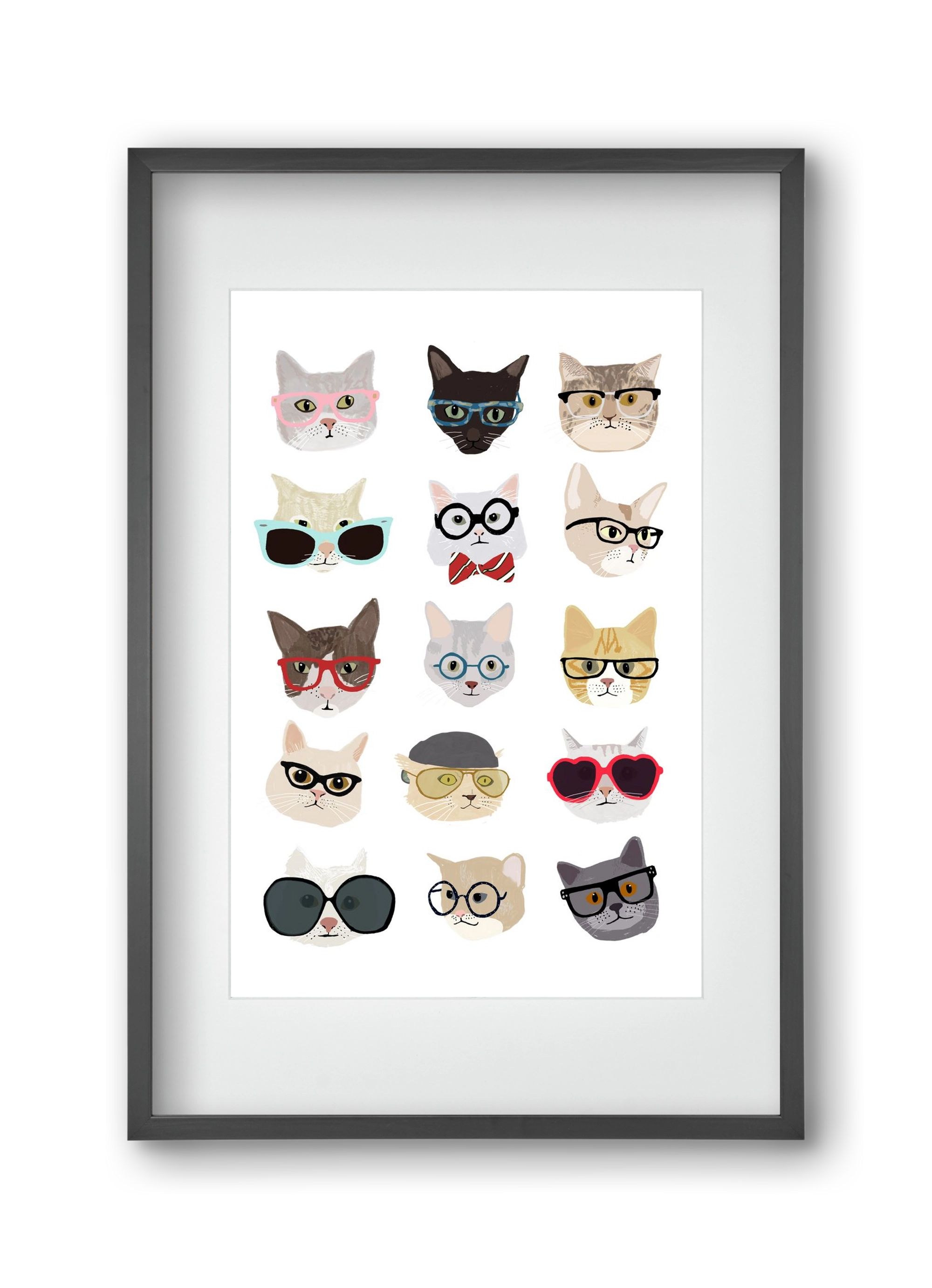 Cats in Glasses, 30x45 cm (20x30 cm), Fekete keret, paszpartuval