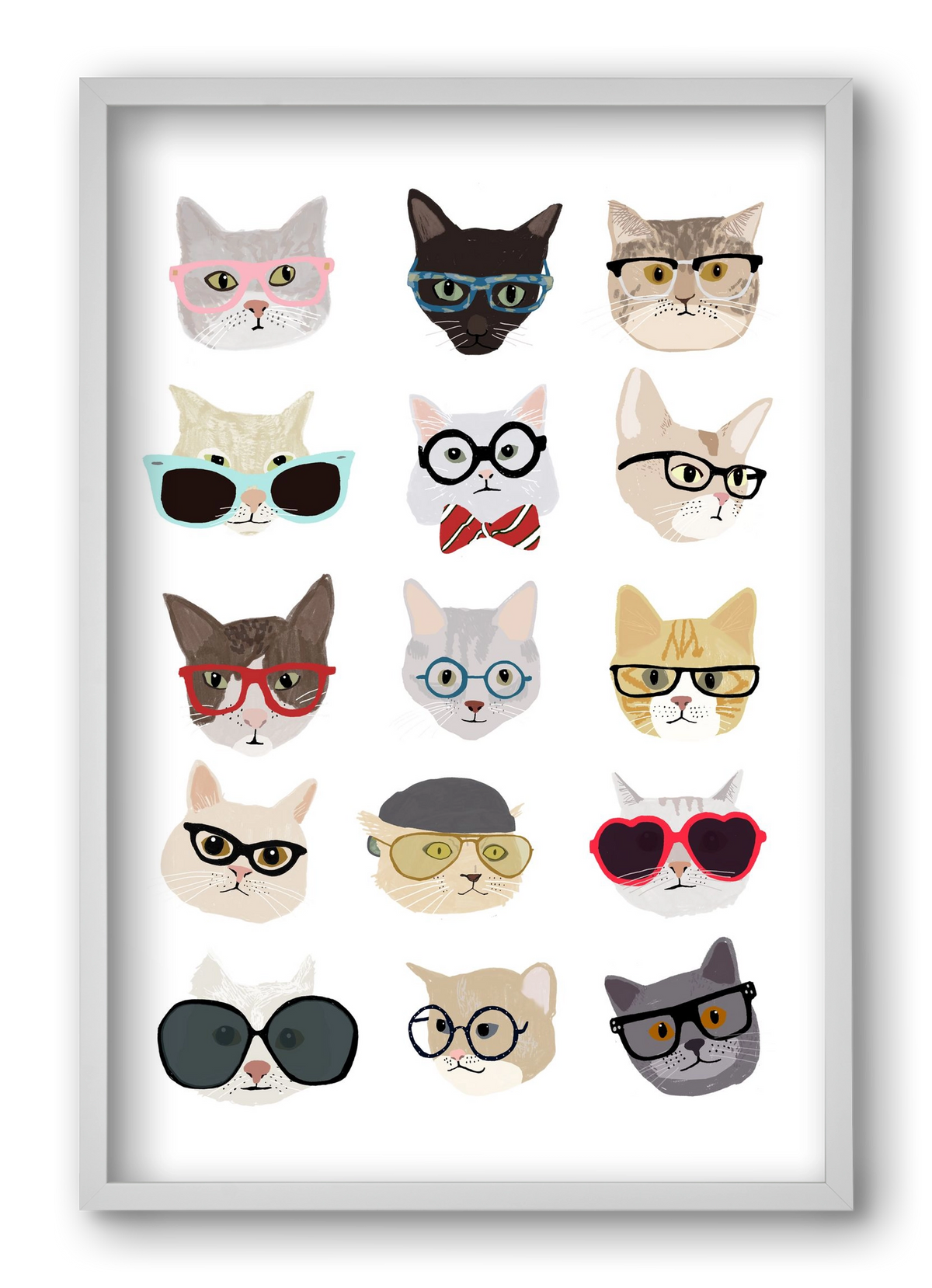 Cats in Glasses, 40x60 cm (40x60 cm), Fehér keret