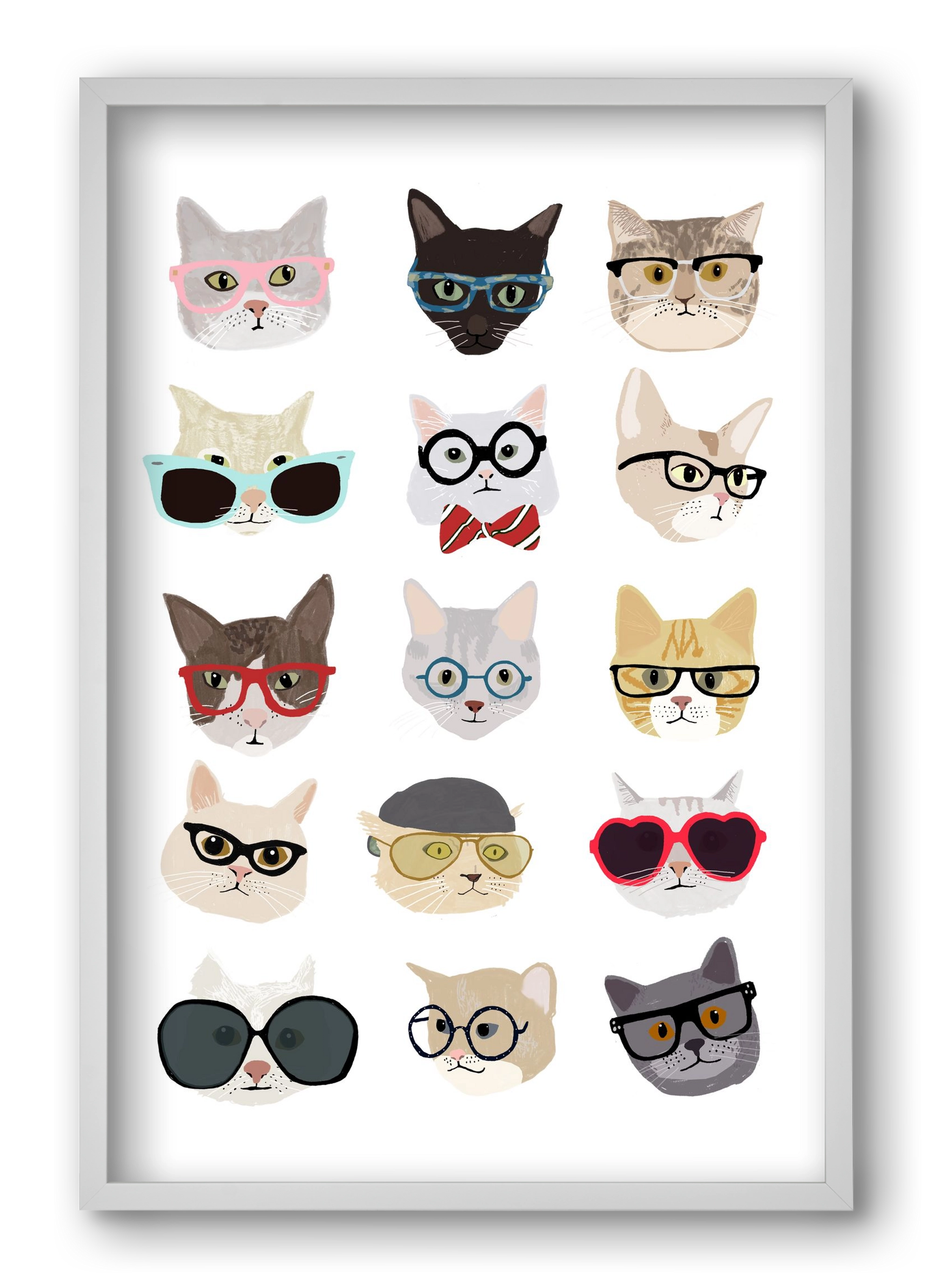 Cats in Glasses, 40x60 cm (40x60 cm), Fehér keret