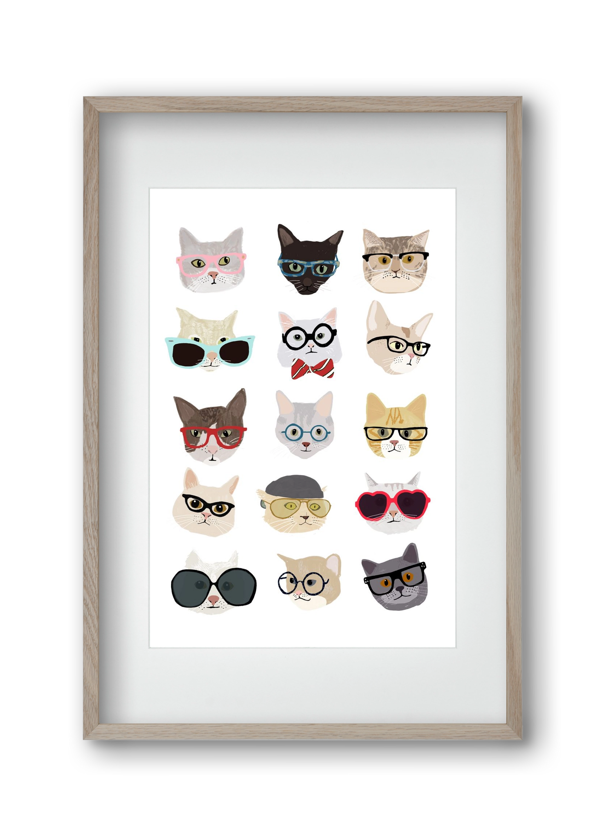 Cats in Glasses, 30x45 cm (20x30 cm), Tölgy keret, paszpartuval