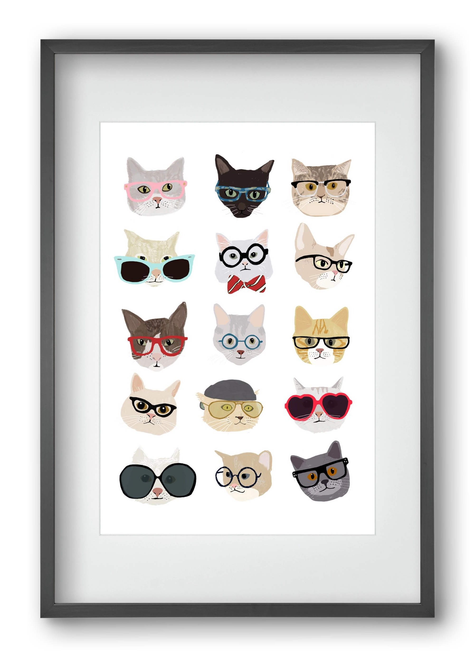 Cats in Glasses, 40x60 cm (30x45 cm), Fekete keret, paszpartuval
