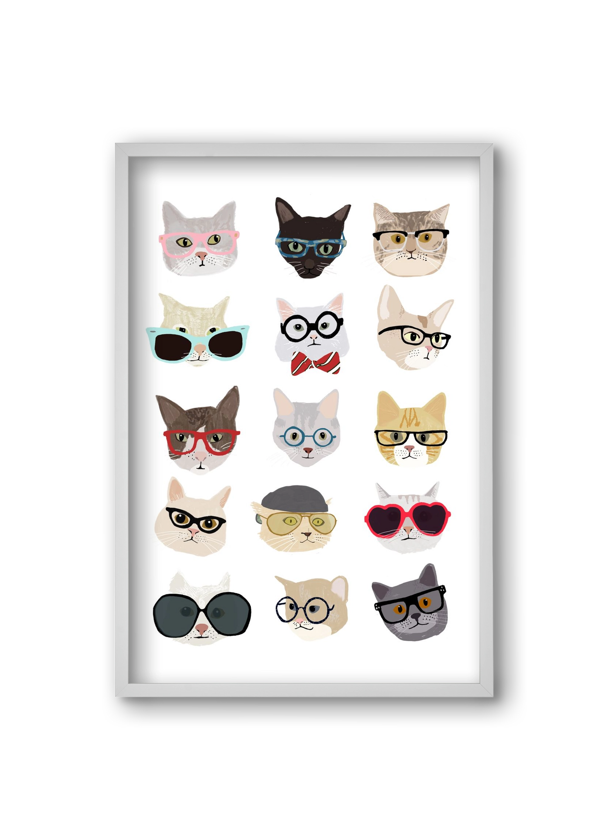 Cats in Glasses, 20x30 cm (20x30 cm), Fehér keret