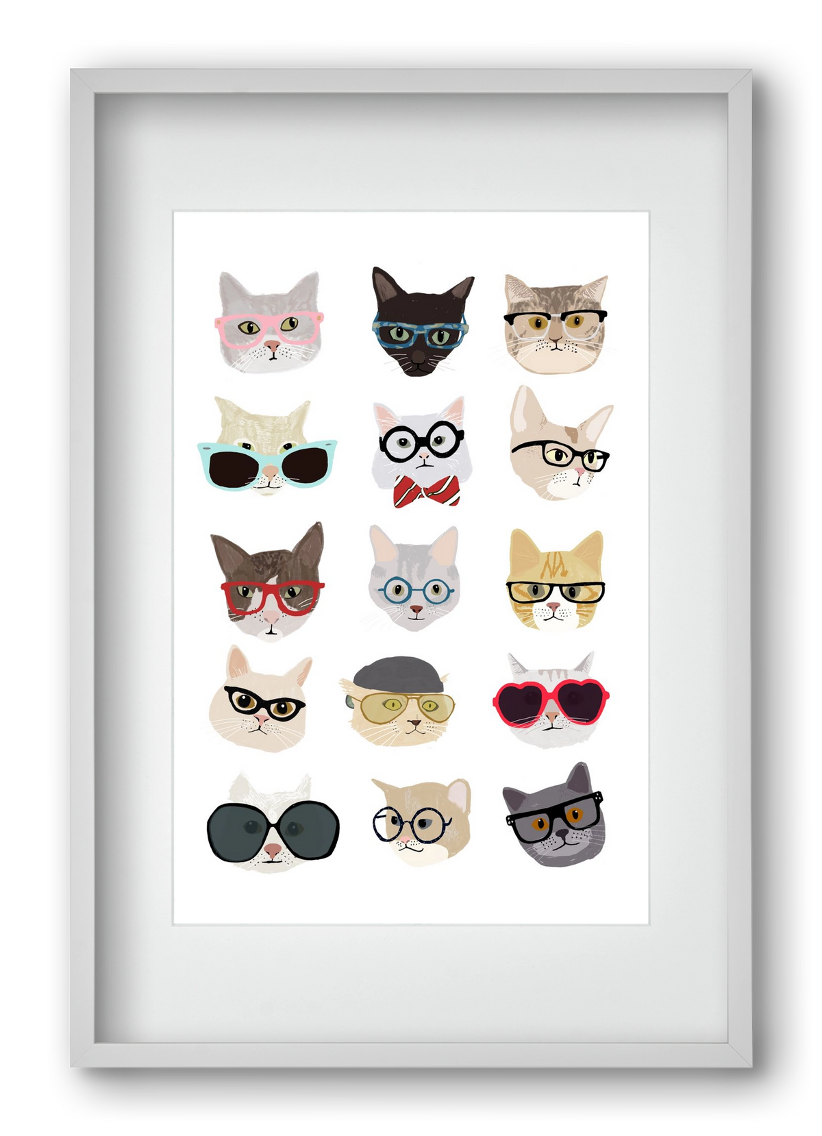 Cats in Glasses, 40x60 cm (30x45 cm), Fehér keret, paszpartuval