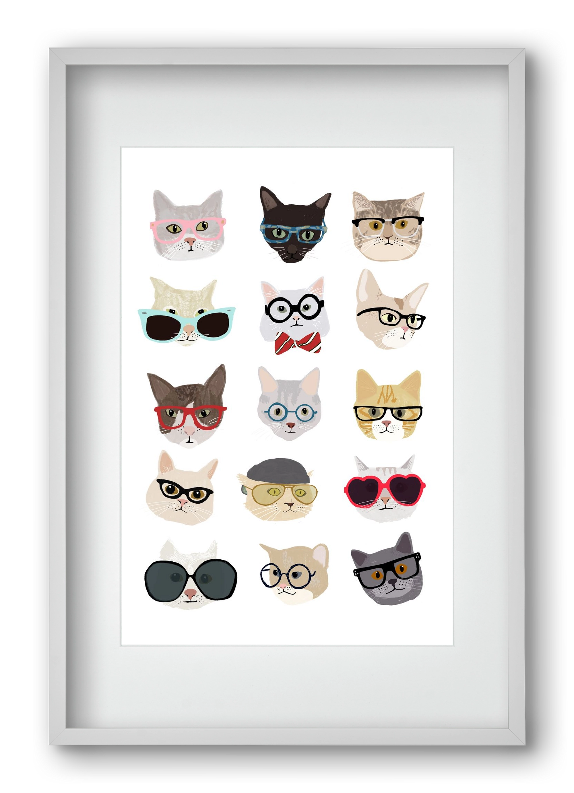 Cats in Glasses, 40x60 cm (30x45 cm), Fehér keret, paszpartuval