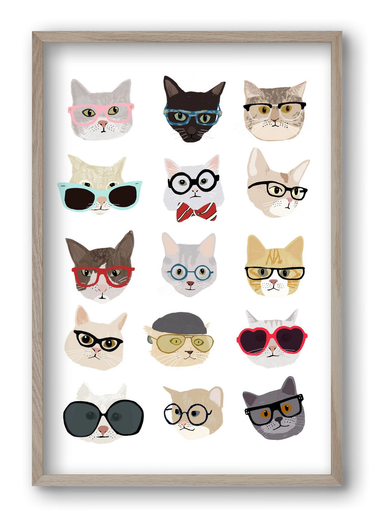 Cats in Glasses, 40x60 cm (40x60 cm), Tölgy keret