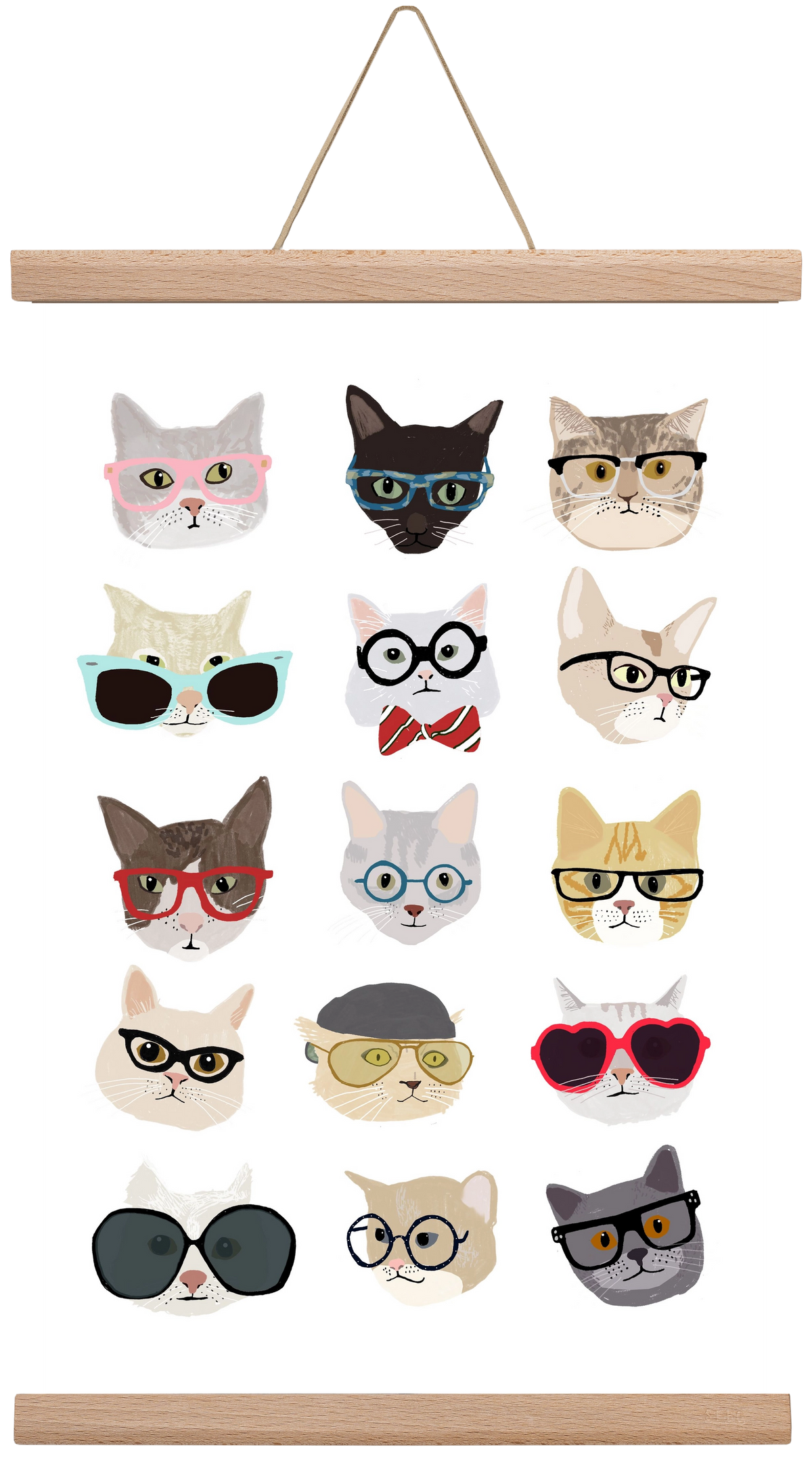 Cats in Glasses, 30x45 cm (30x45 cm), Tölgy akasztó
