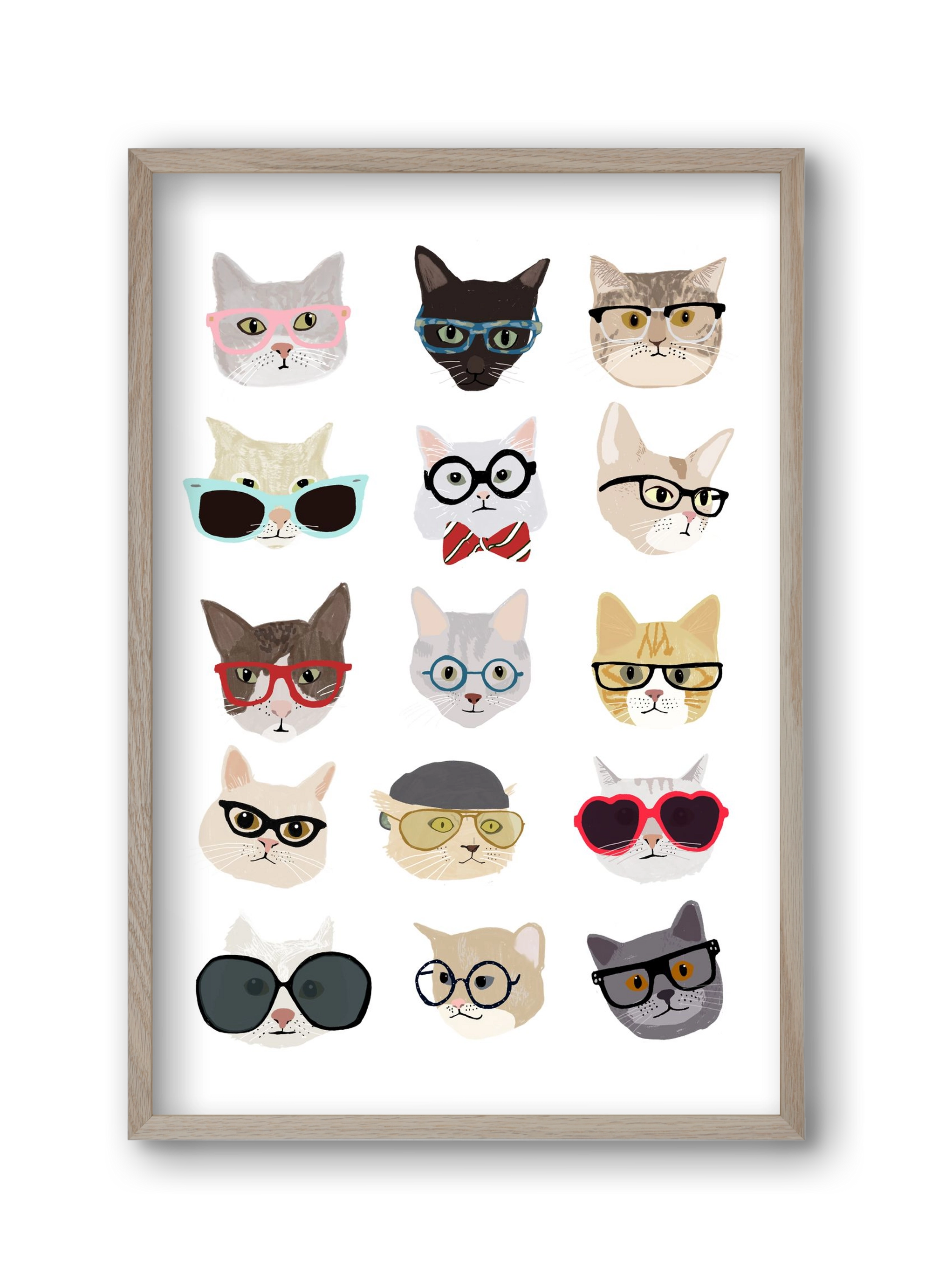 Cats in Glasses, 30x45 cm (30x45 cm), Tölgy keret
