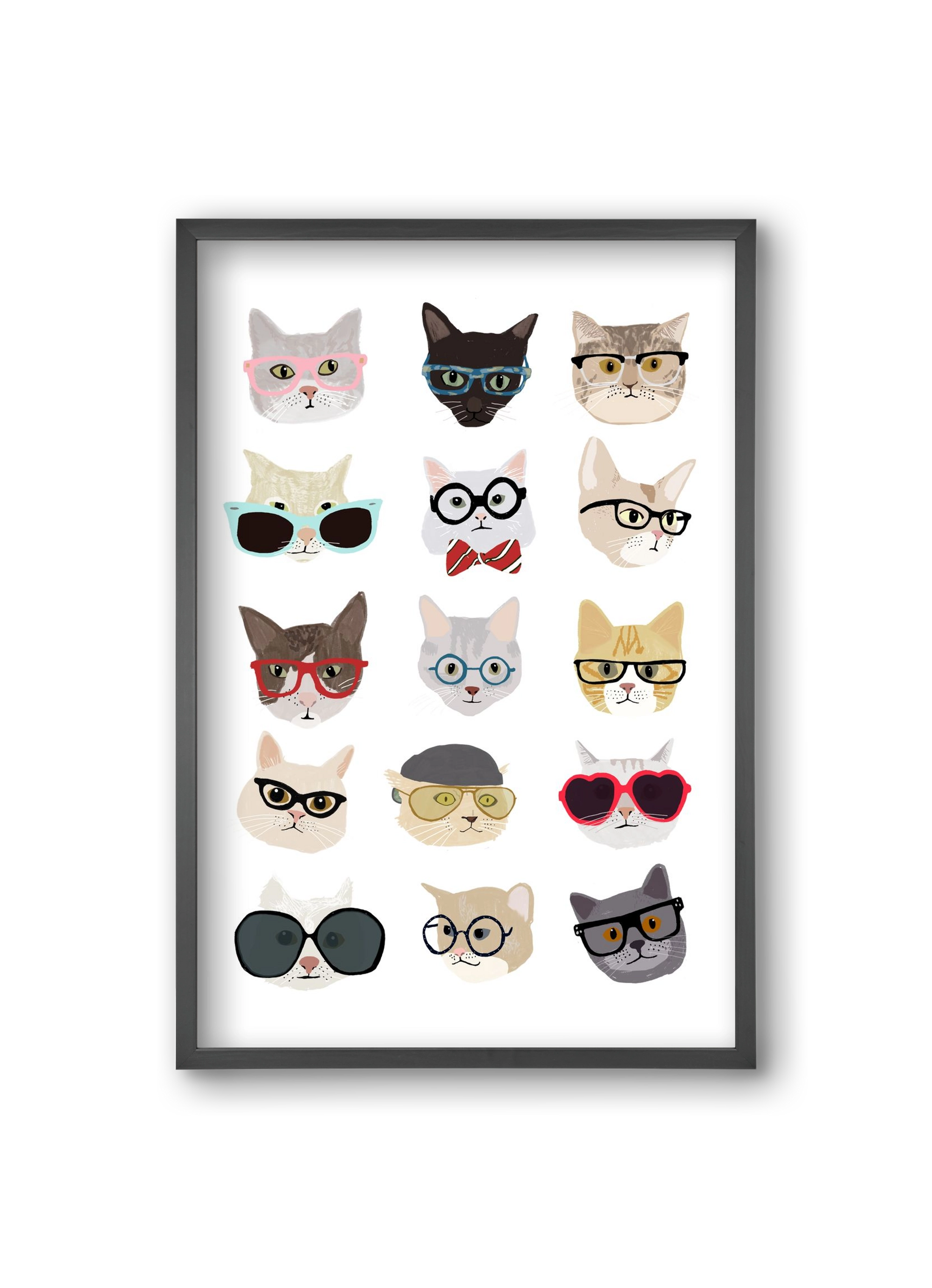 Cats in Glasses, 20x30 cm (20x30 cm), Fekete keret