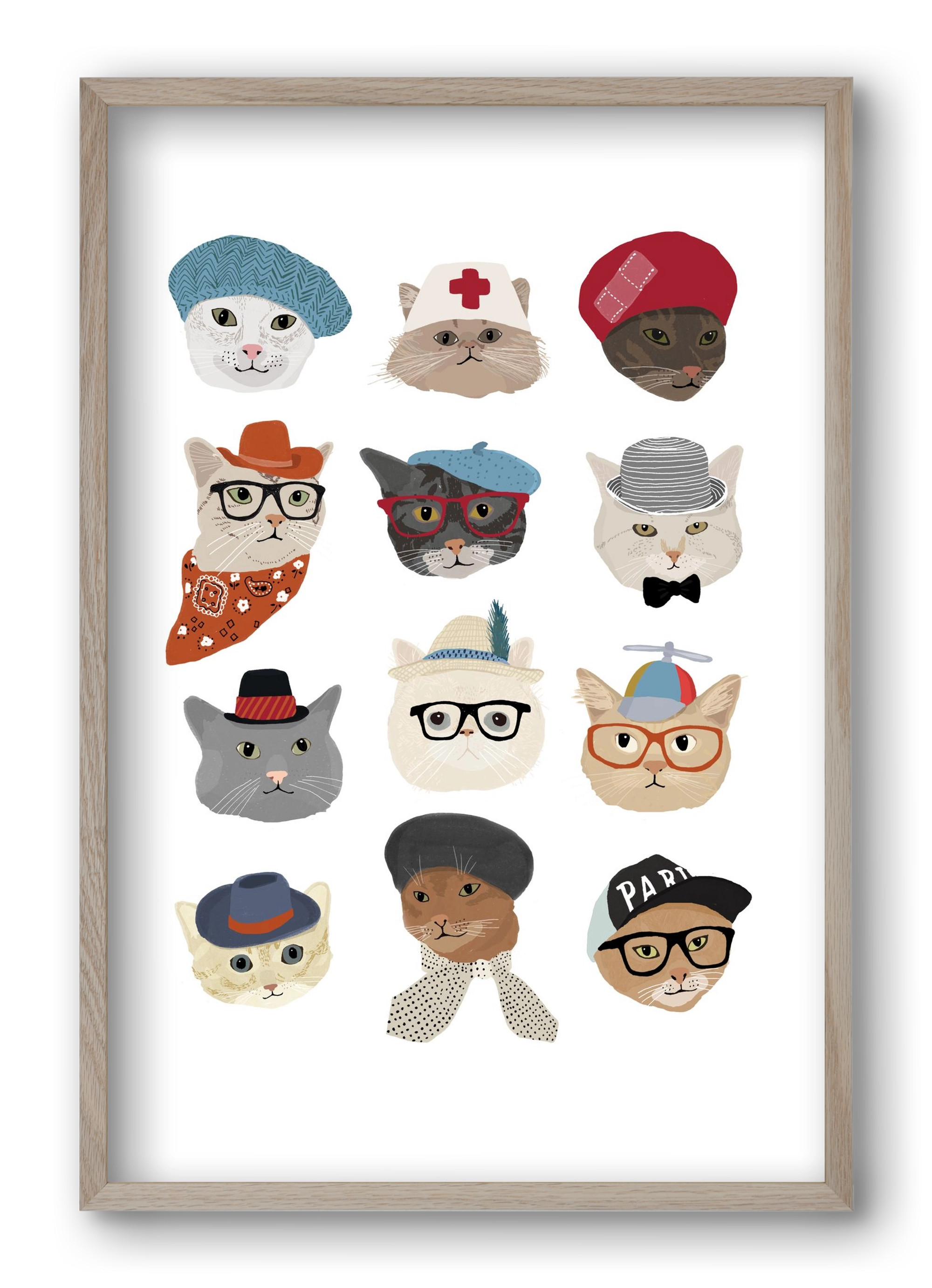 Cats in Hats, 40x60 cm (40x60 cm), Tölgy keret