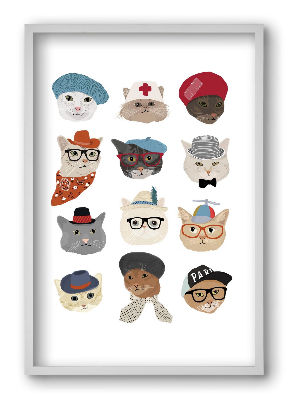 Cats in Hats, 40x60 cm (40x60 cm), Fehér keret