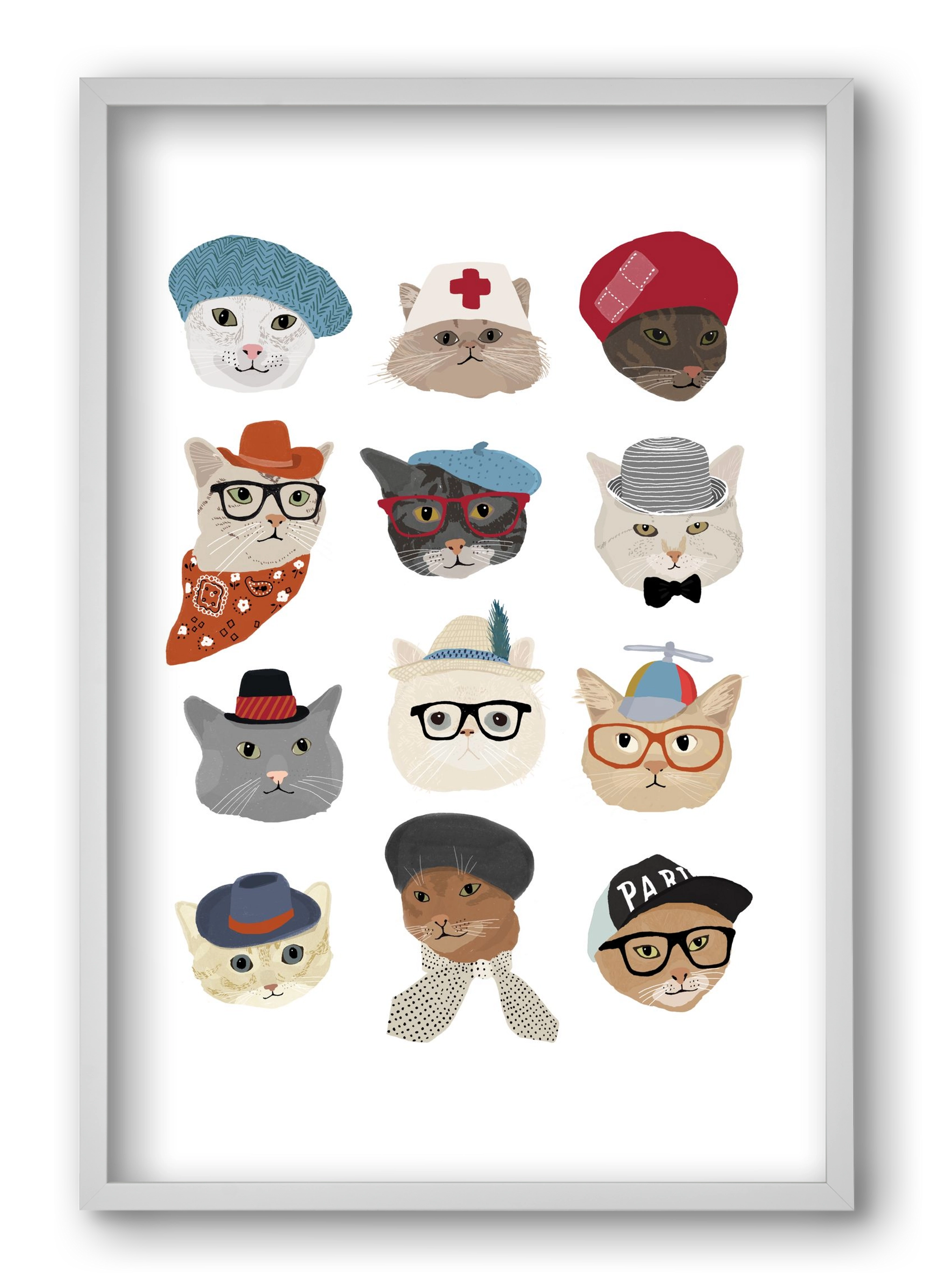 Cats in Hats, 40x60 cm (40x60 cm), Fehér keret