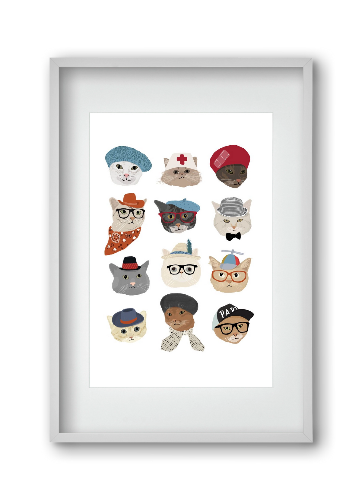 Cats in Hats, 30x45 cm (20x30 cm), Fehér keret, paszpartuval